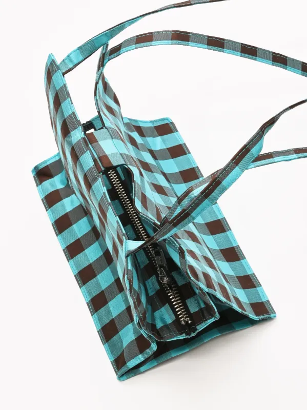 Gingham Turquoise/Brown Lady Strap Bag made by Frances May Houseline