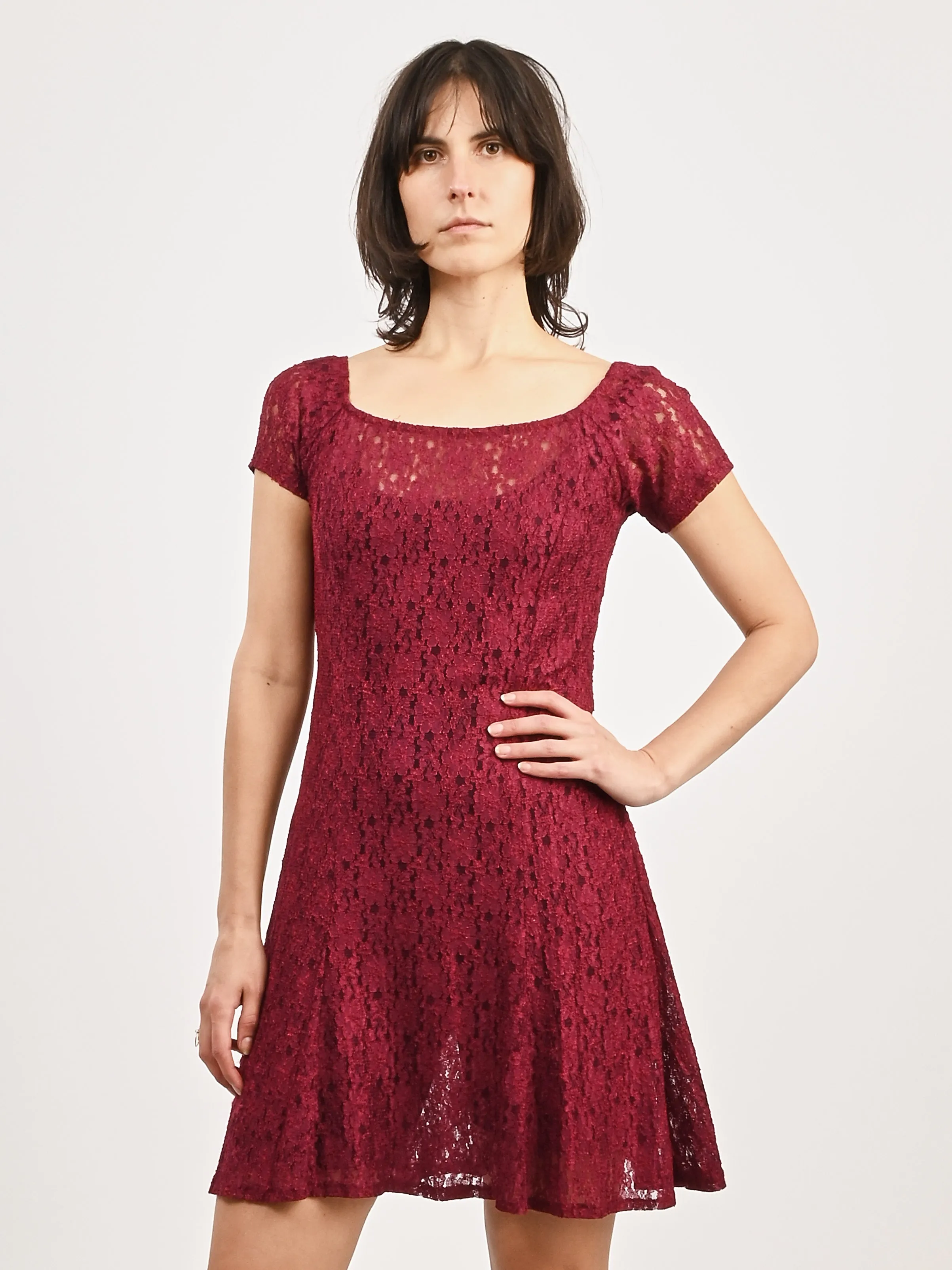 Burgundy Lace Mini Dress sold by Frances May Houseline product image thumbnail 2