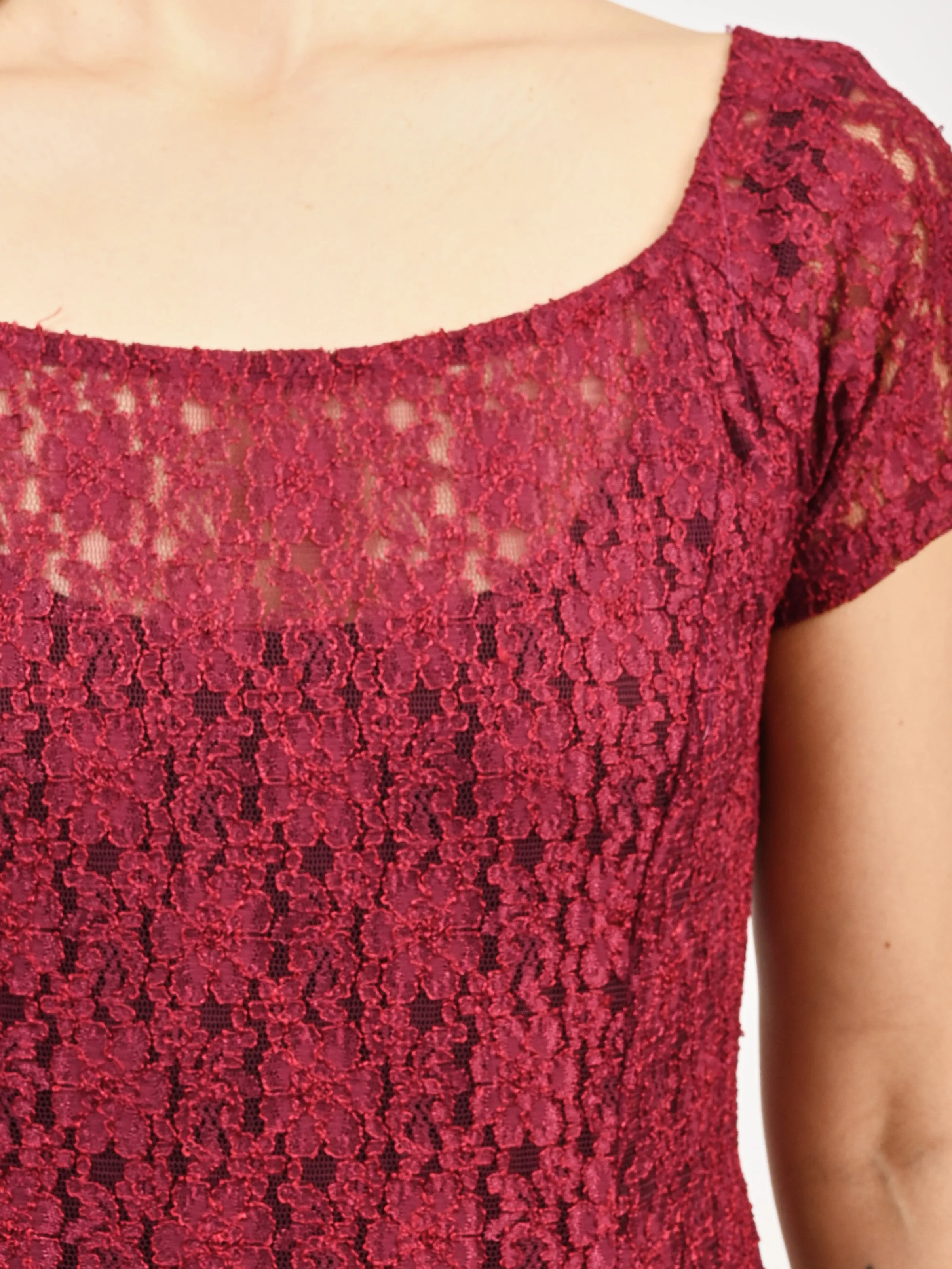 Burgundy Lace Mini Dress sold by Frances May Houseline product image thumbnail 3
