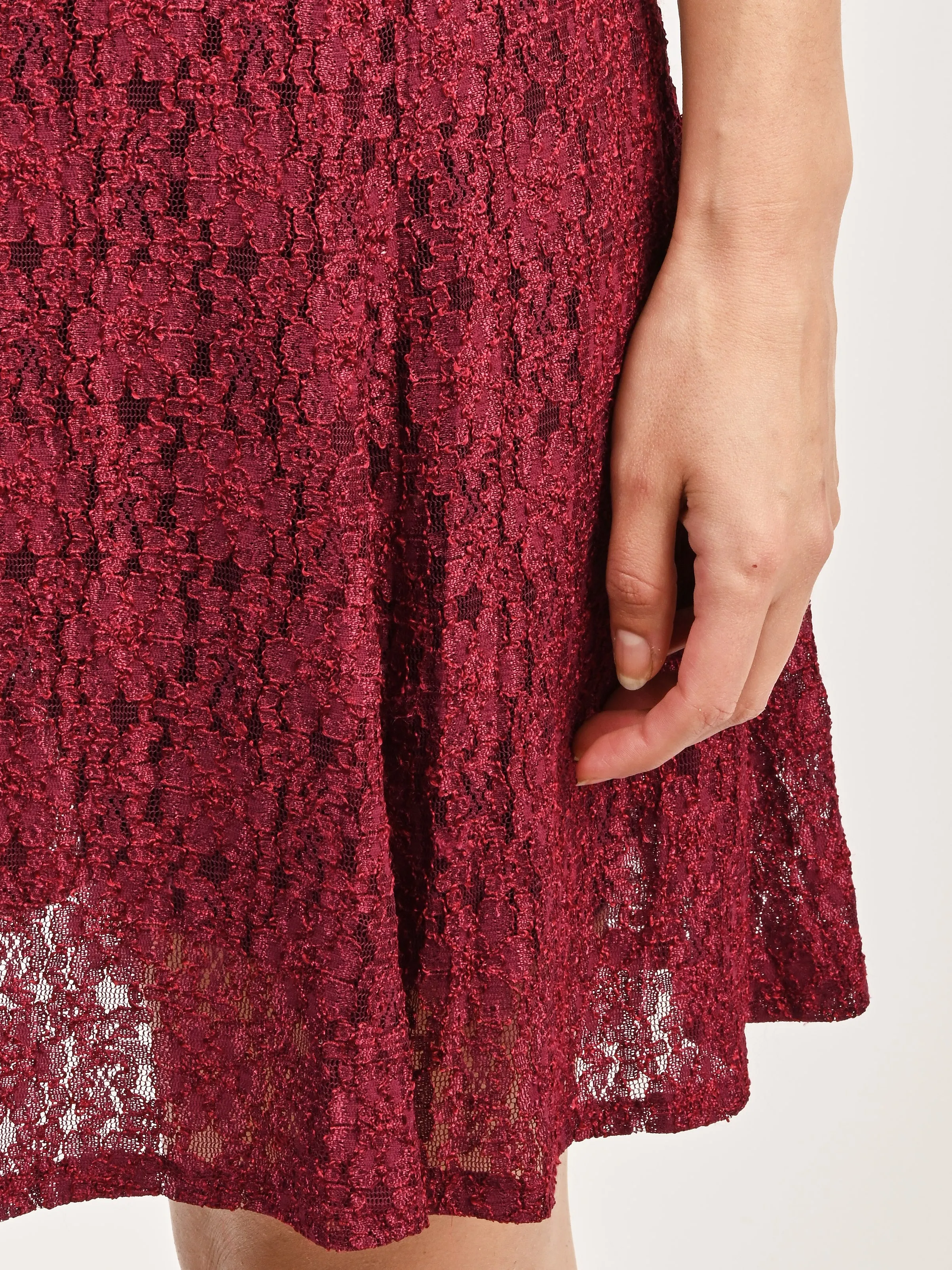 Burgundy Lace Mini Dress sold by Frances May Houseline product image thumbnail 5
