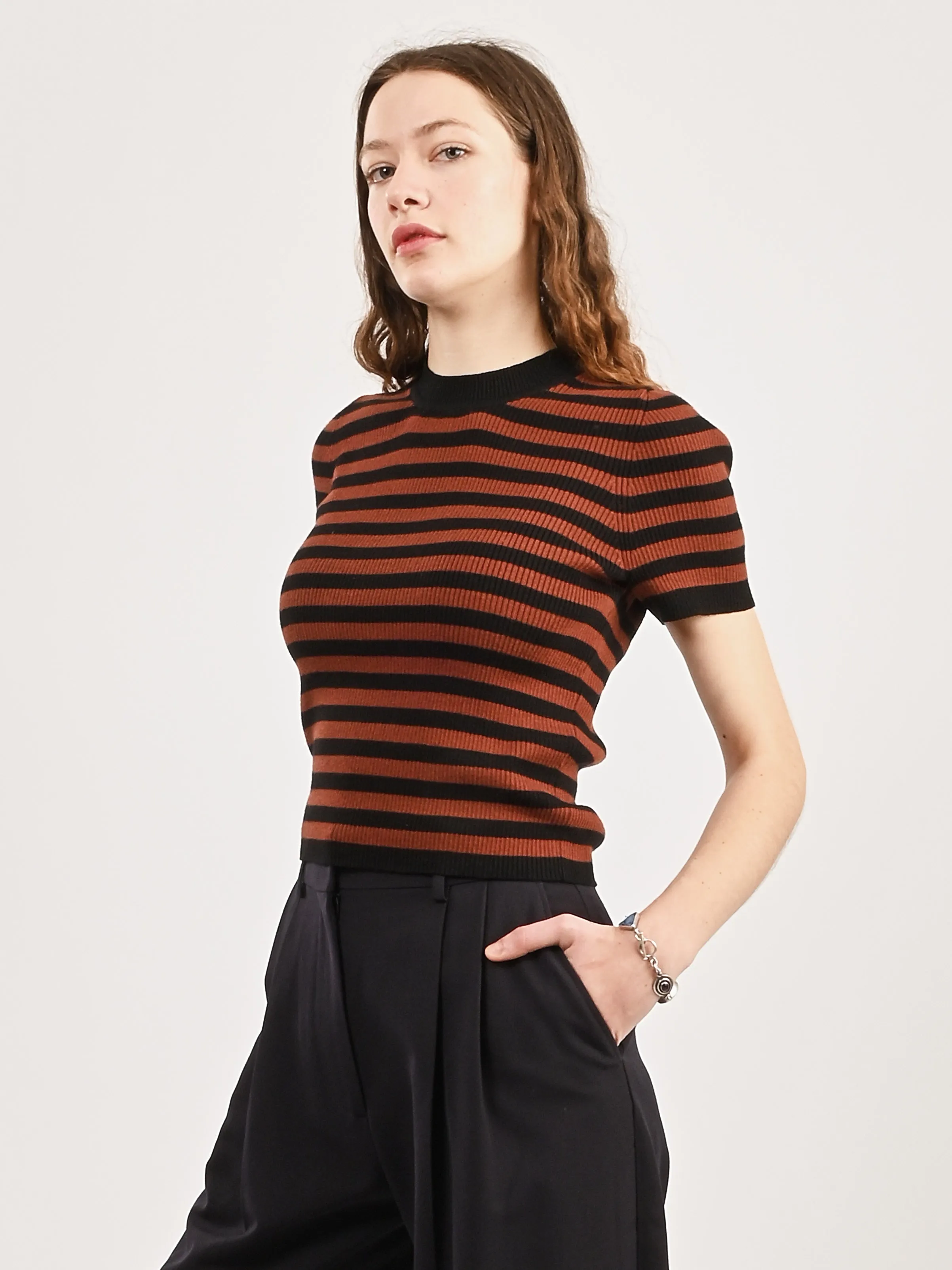 Cacao Stripe Jones Ribbed Tee sold by Frances May Houseline product image thumbnail 2