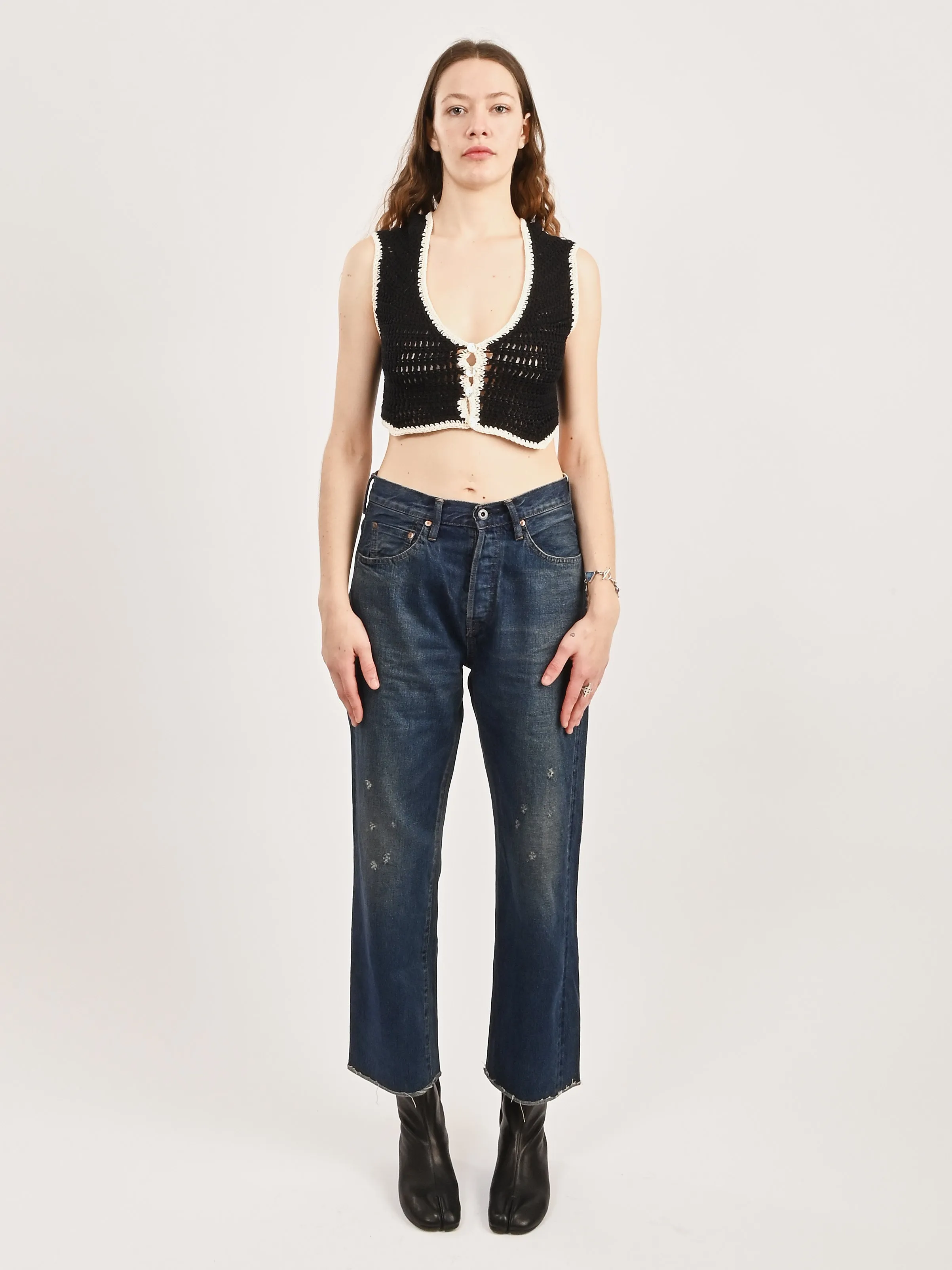 Vintage Dark Selvedge Denim Ankle Cut sold by Frances May Houseline