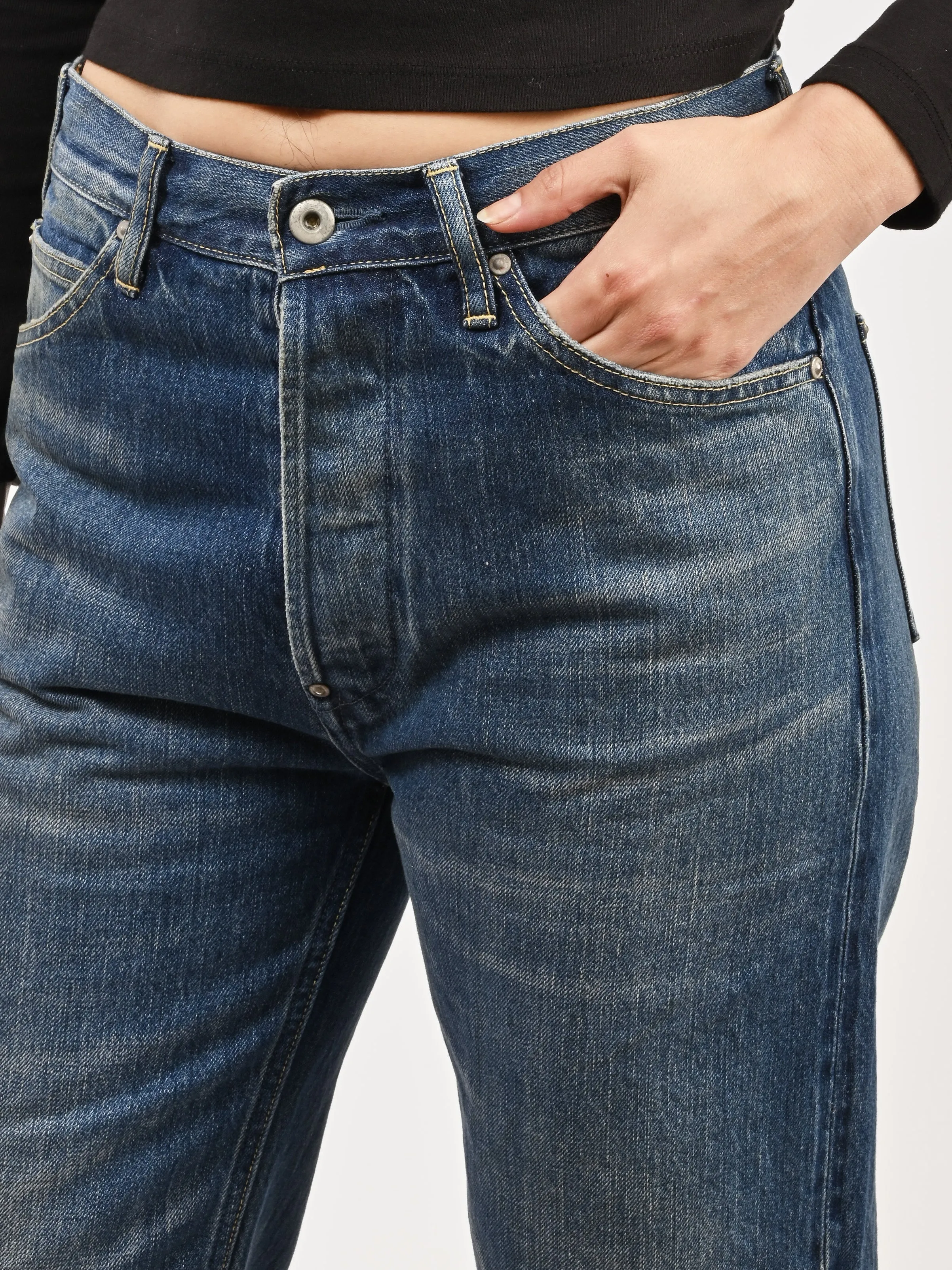 Medium Distress Selvedge Denim Narrow Straight Cut sold by Frances May Houseline product image thumbnail 3