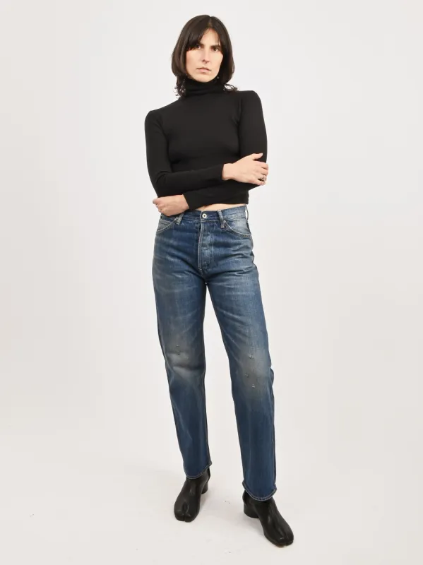 Medium Distress Selvedge Denim Narrow Straight Cut sold by Frances May Houseline