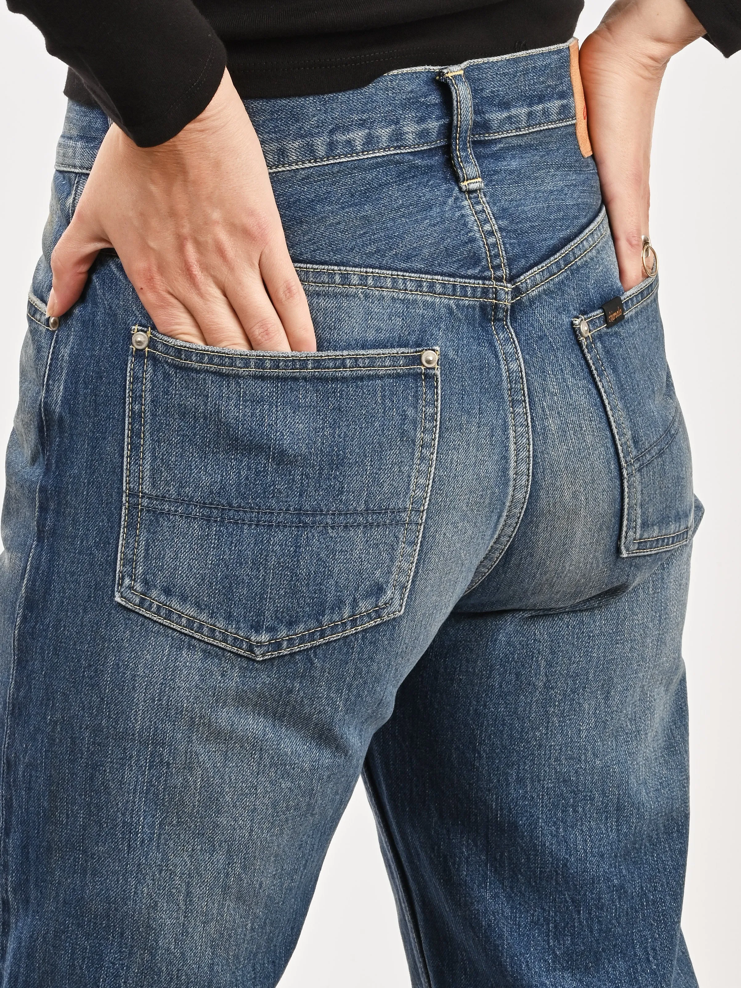Medium Distress Selvedge Denim Narrow Straight Cut sold by Frances May Houseline product image thumbnail 5