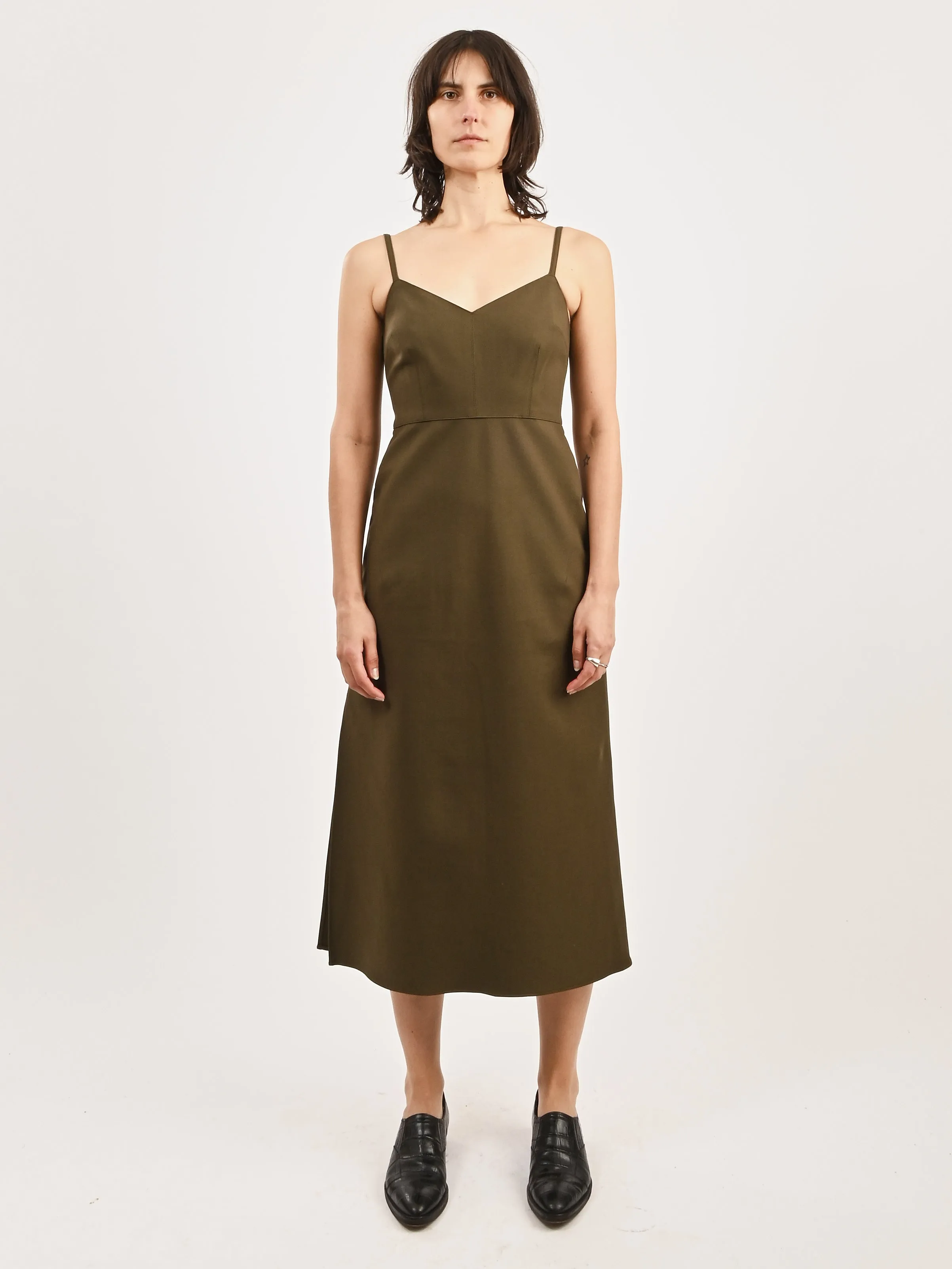 Dark Olive Agitator Dress sold by Frances May Houseline
