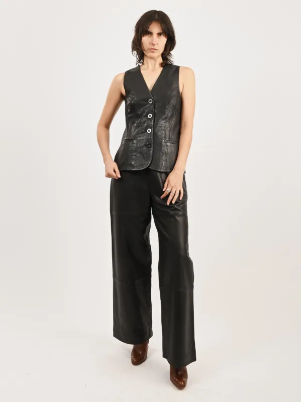 Black Lucie Leather Vest made by Frances May Houseline