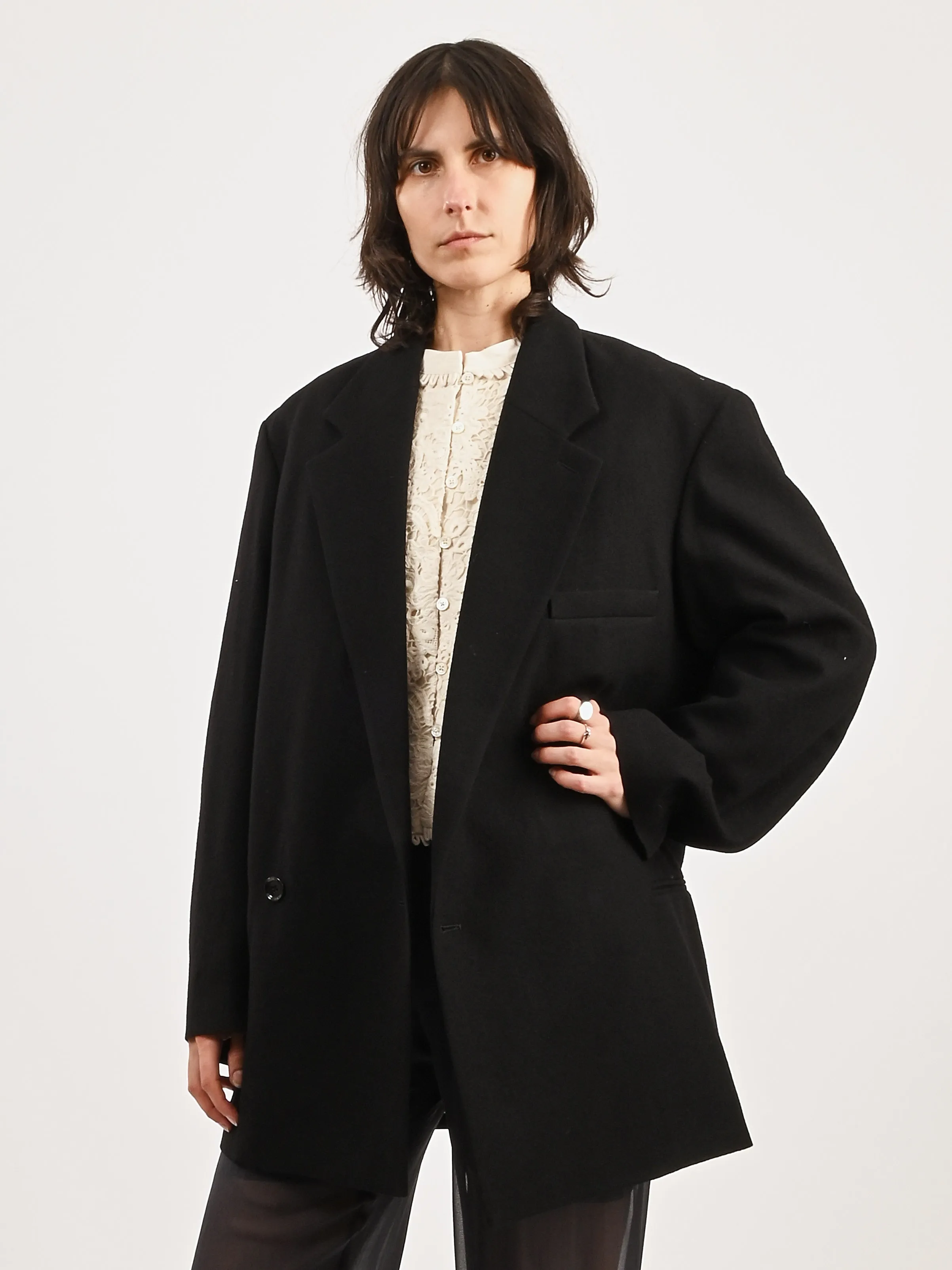 Black Short Maxi DB Coat sold by Frances May Houseline product image thumbnail 2