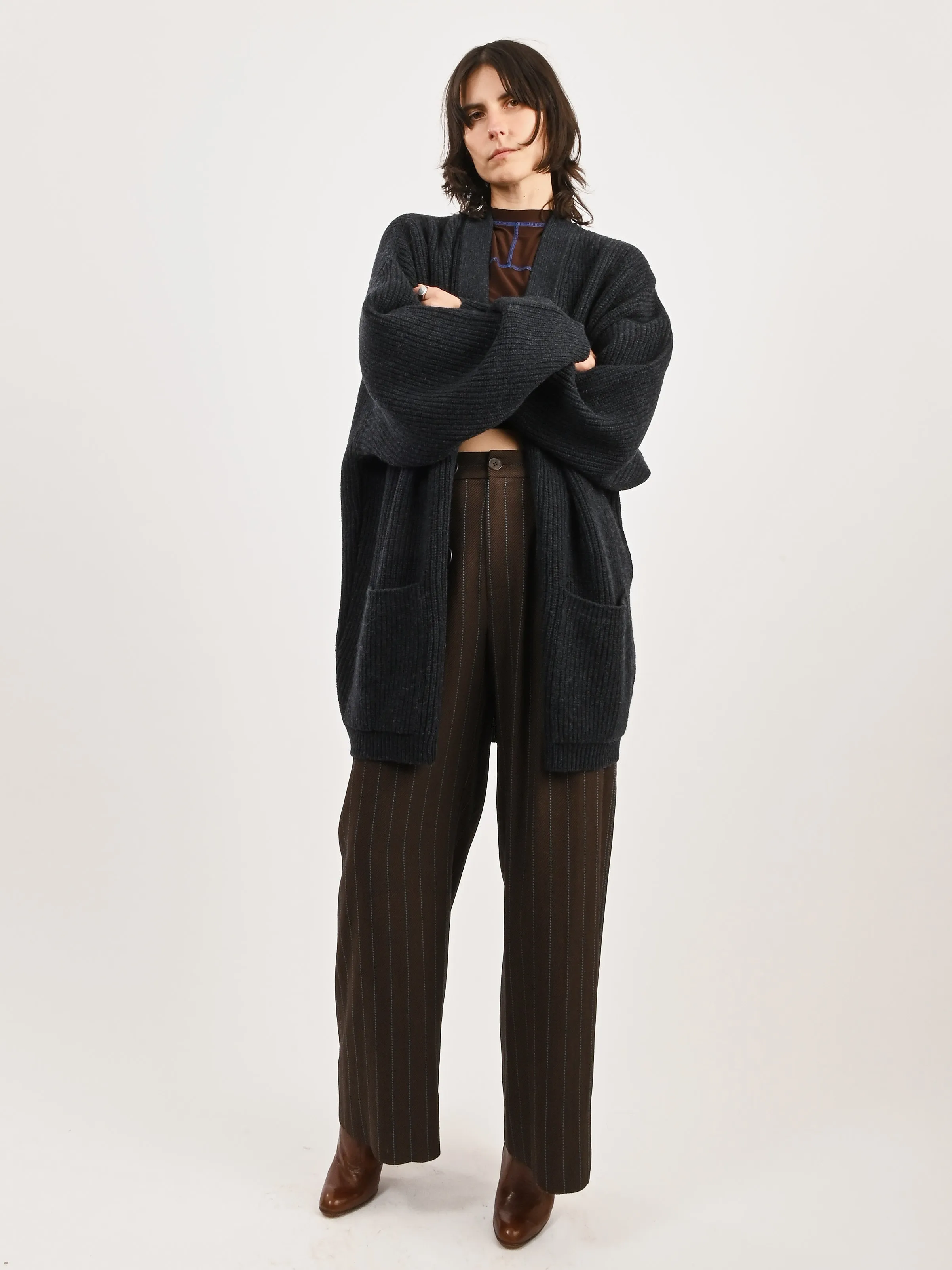 Midnight Navy Melange Felted Cardi Coat sold by Frances May Houseline