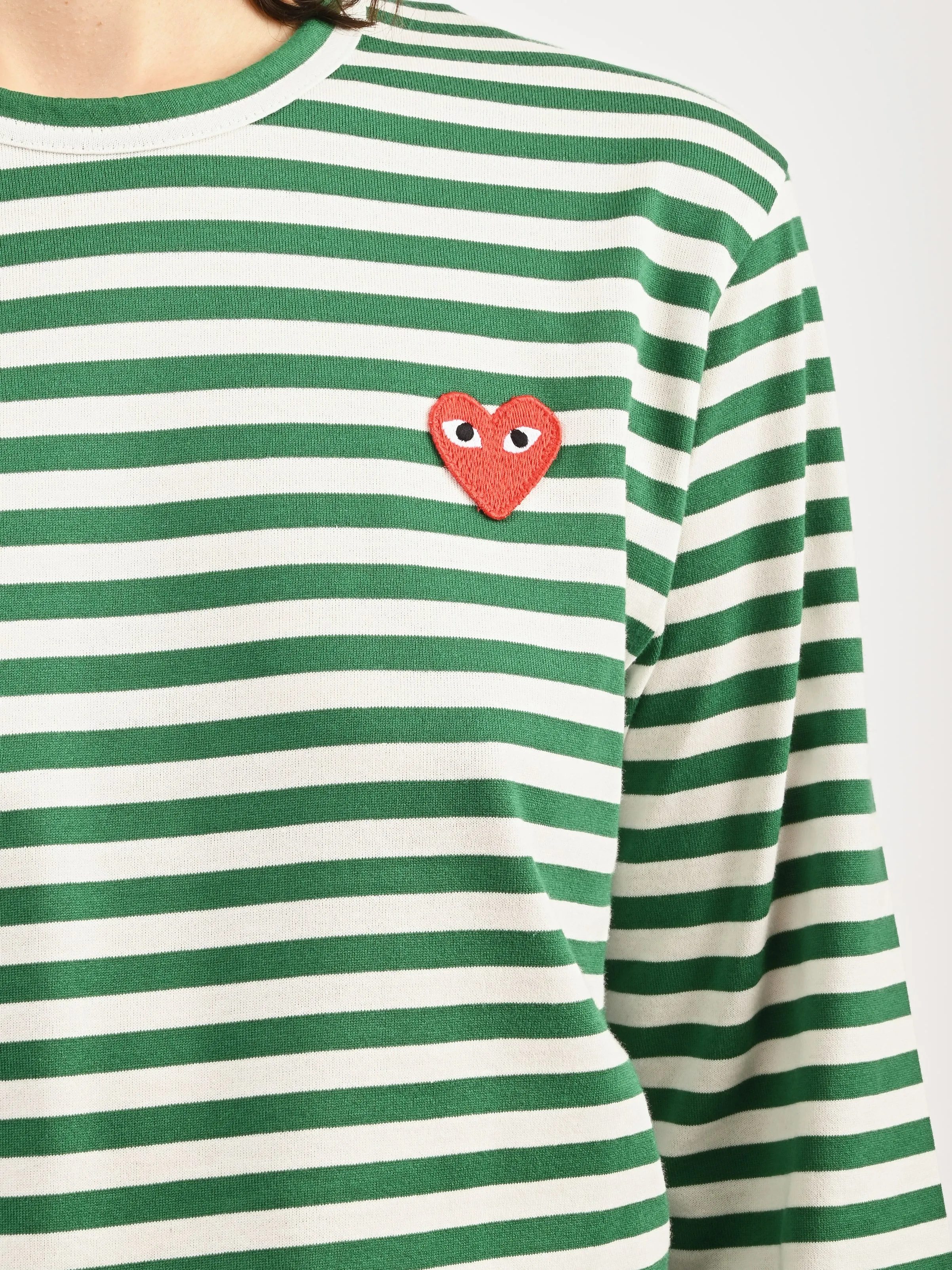 Green/White Red Heart Play Striped T-Shirt sold by Frances May Houseline product image thumbnail 3