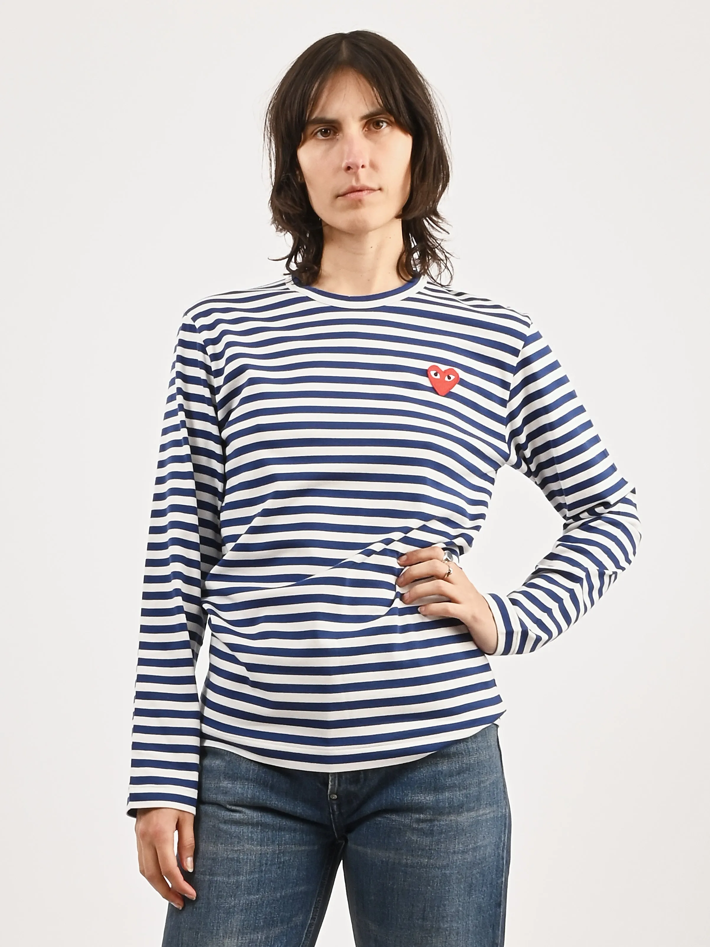 Blue/White Red Heart Play Striped T-Shirt sold by Frances May Houseline product image thumbnail 2