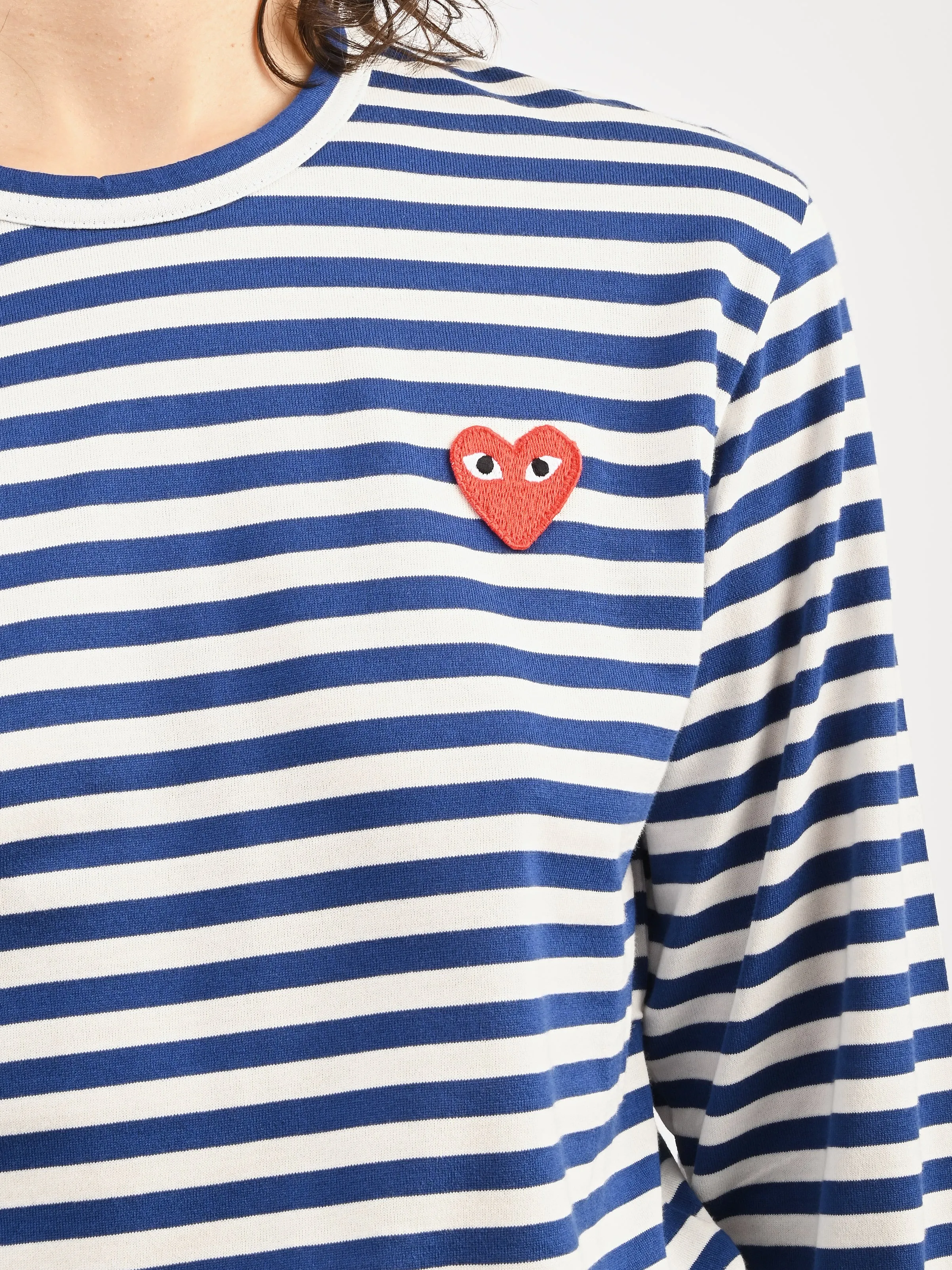 Blue/White Red Heart Play Striped T-Shirt sold by Frances May Houseline product image thumbnail 3