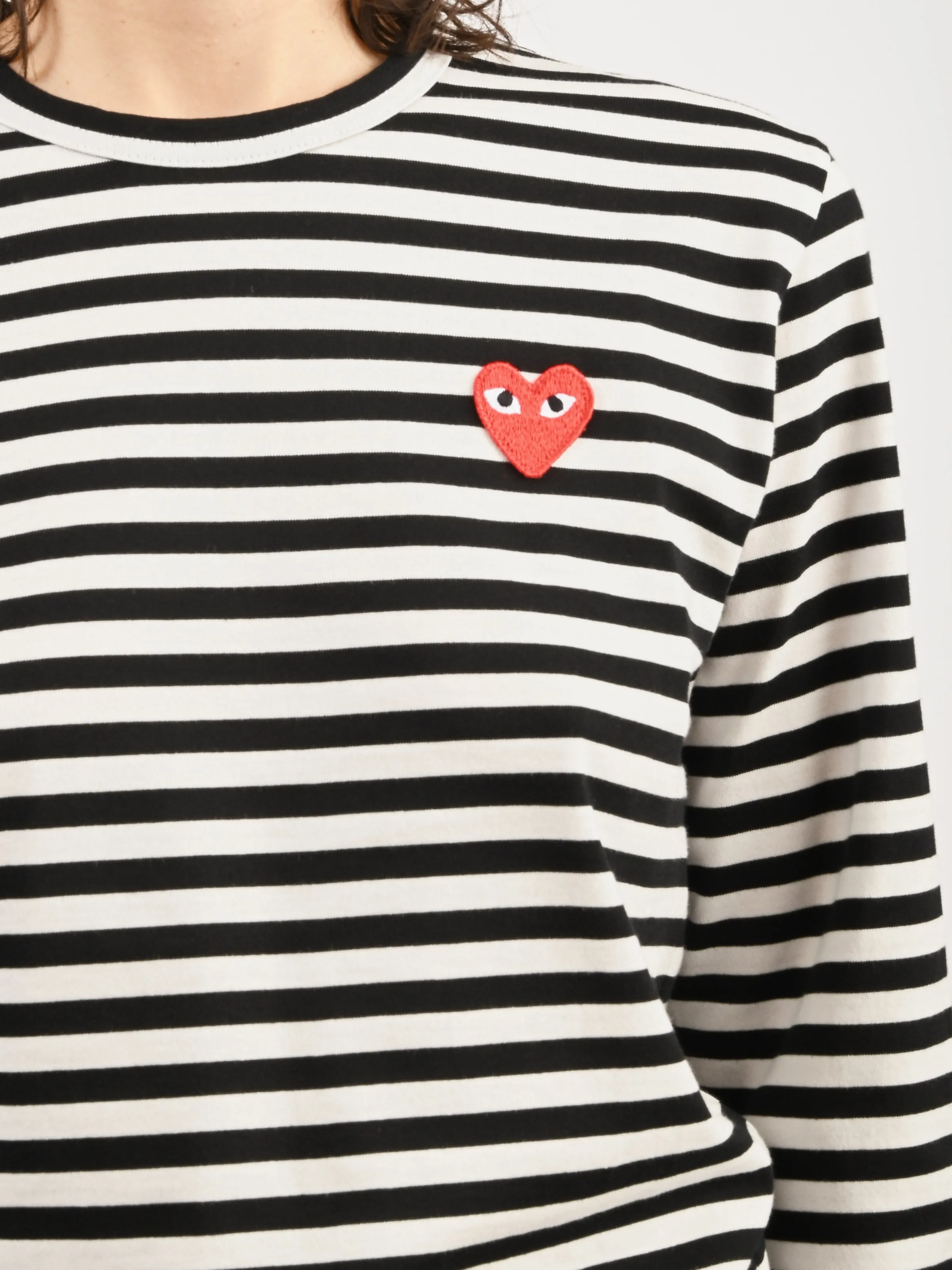 Black/White Red Heart Play Striped T-Shirt sold by Frances May Houseline product image thumbnail 3