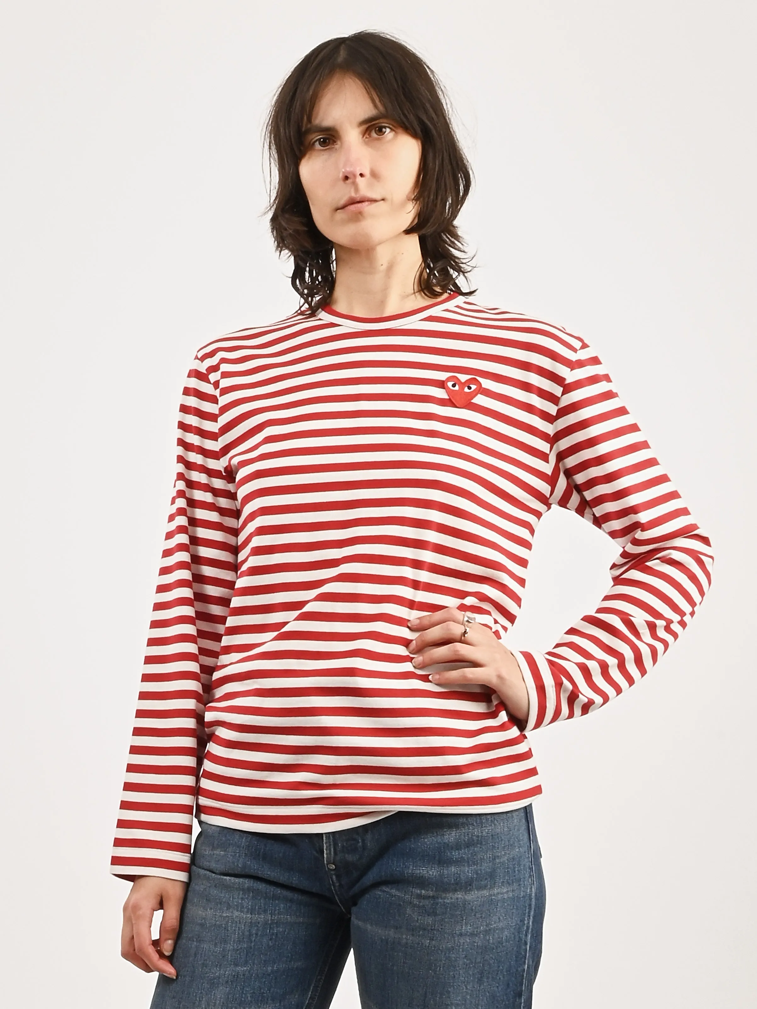 Red/White Red Heart Play Striped T-Shirt sold by Frances May Houseline product image thumbnail 2
