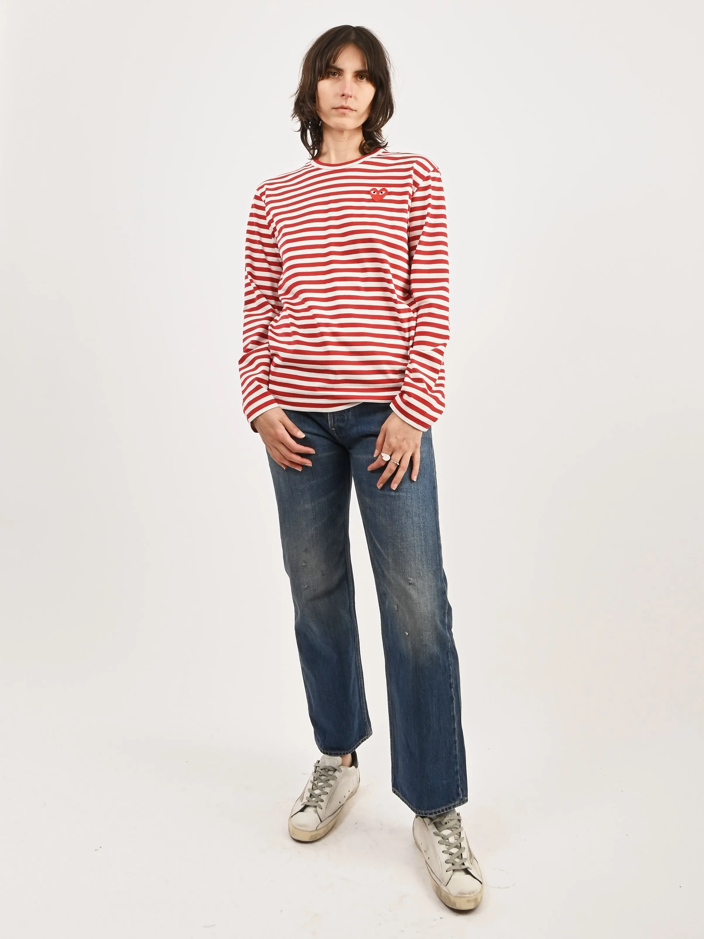 Red/White Red Heart Play Striped T-Shirt sold by Frances May Houseline