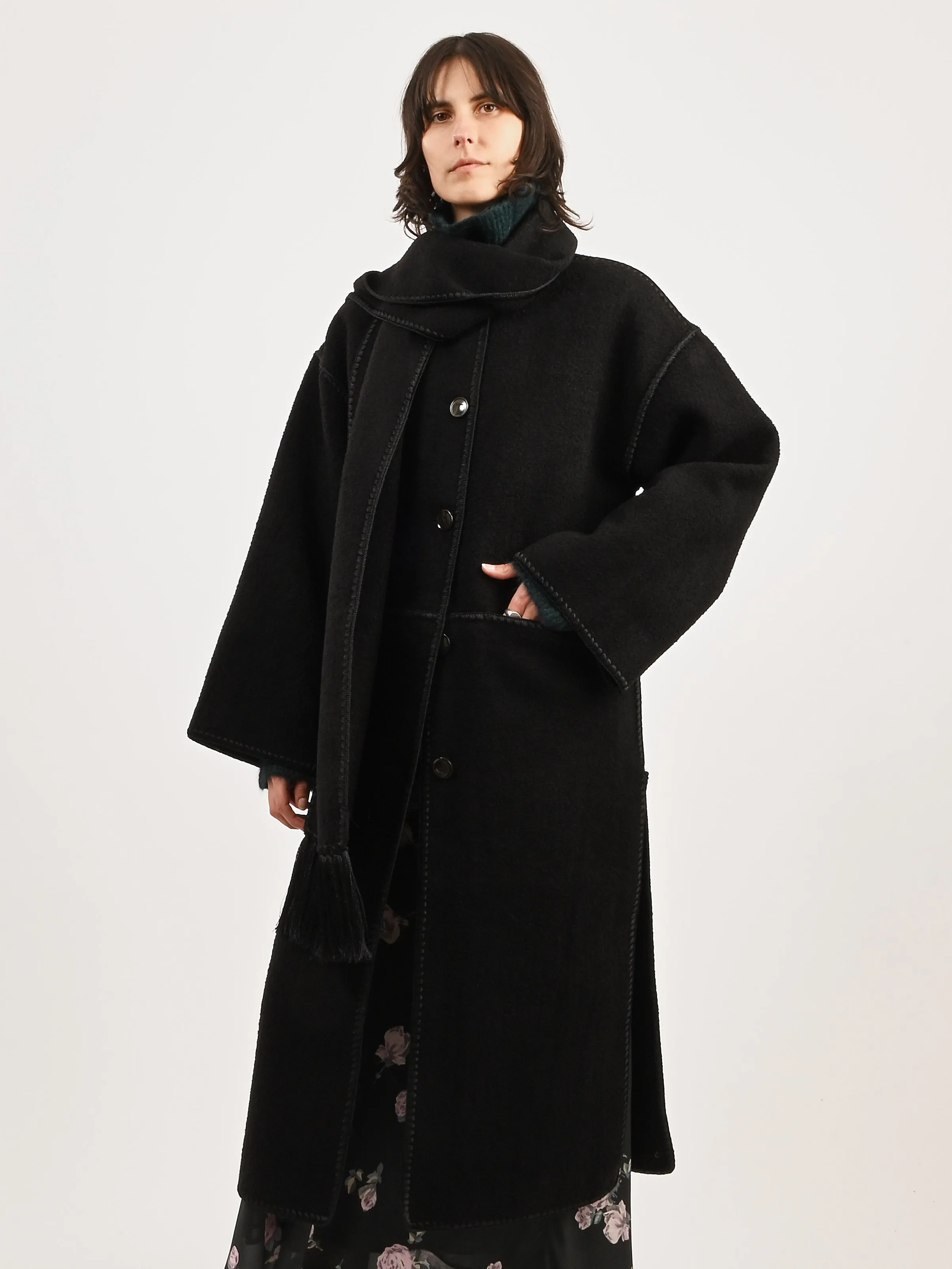 Black Embroidered Scarf Coat sold by Frances May Houseline product image thumbnail 2