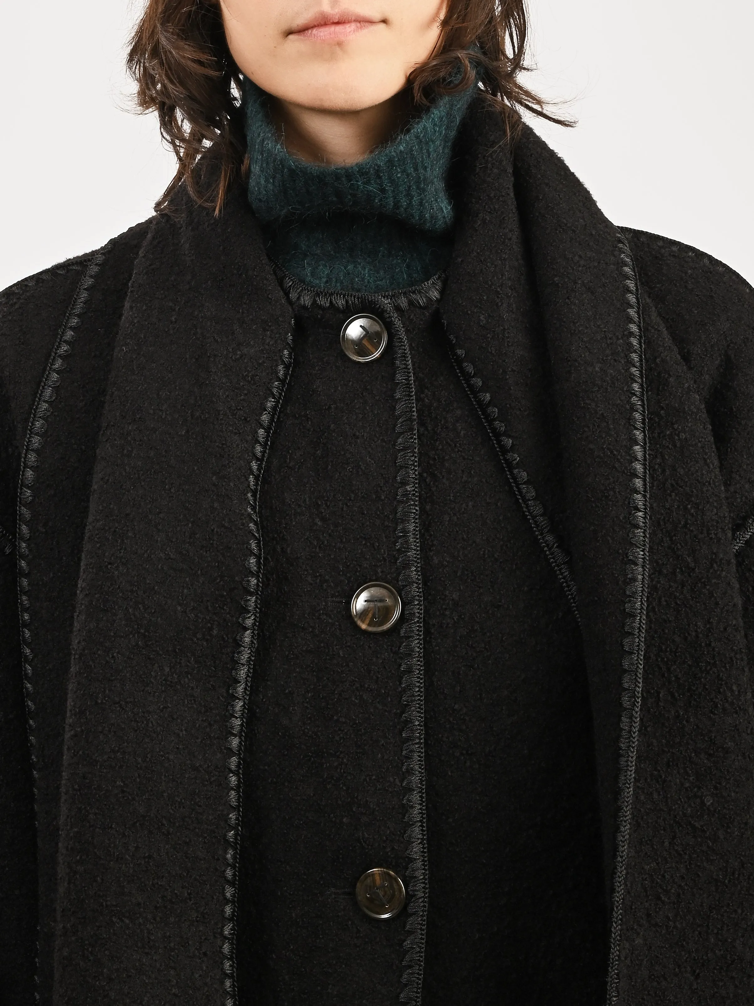 Black Embroidered Scarf Coat sold by Frances May Houseline product image thumbnail 3