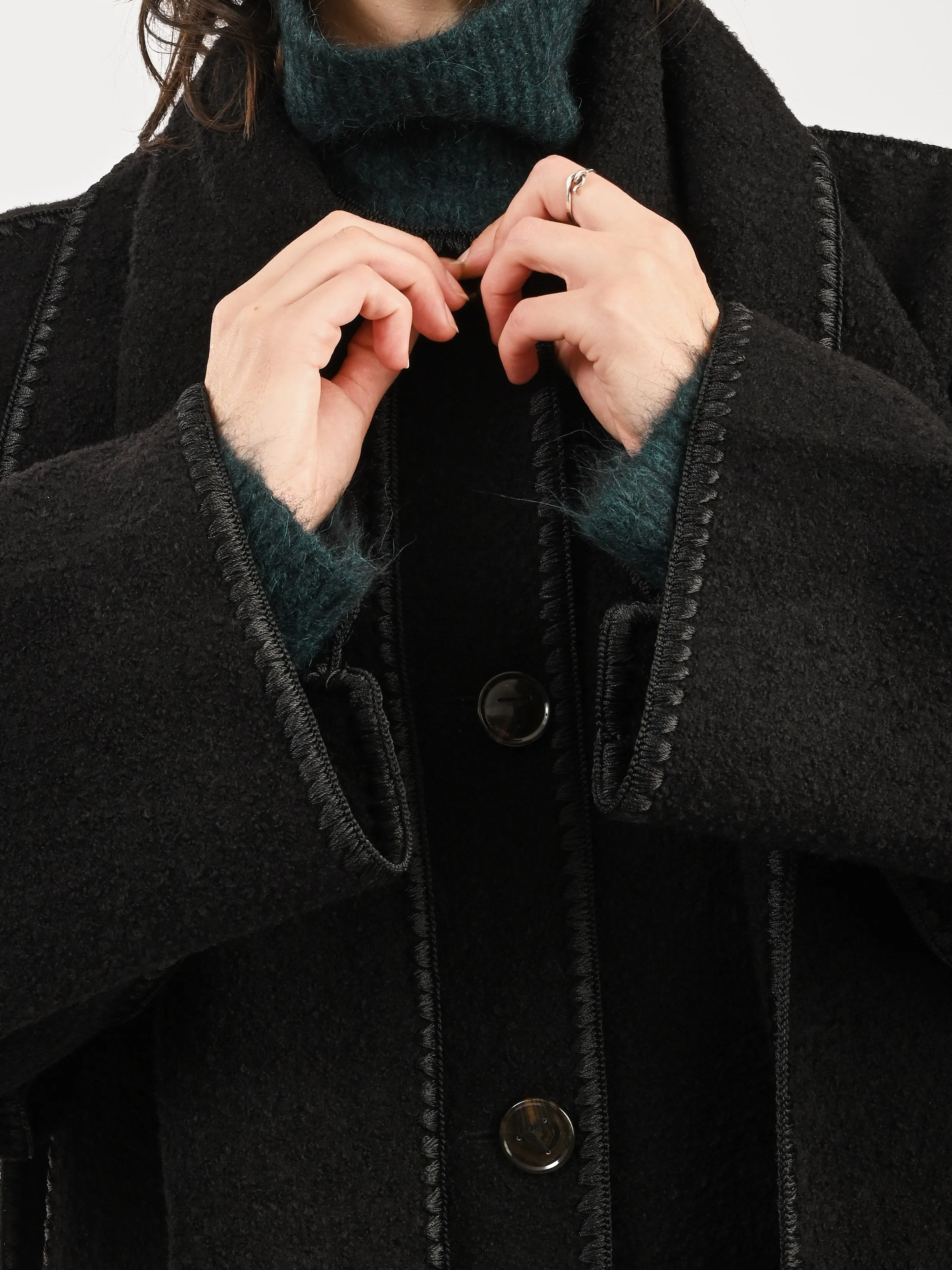 Black Embroidered Scarf Coat sold by Frances May Houseline product image thumbnail 4