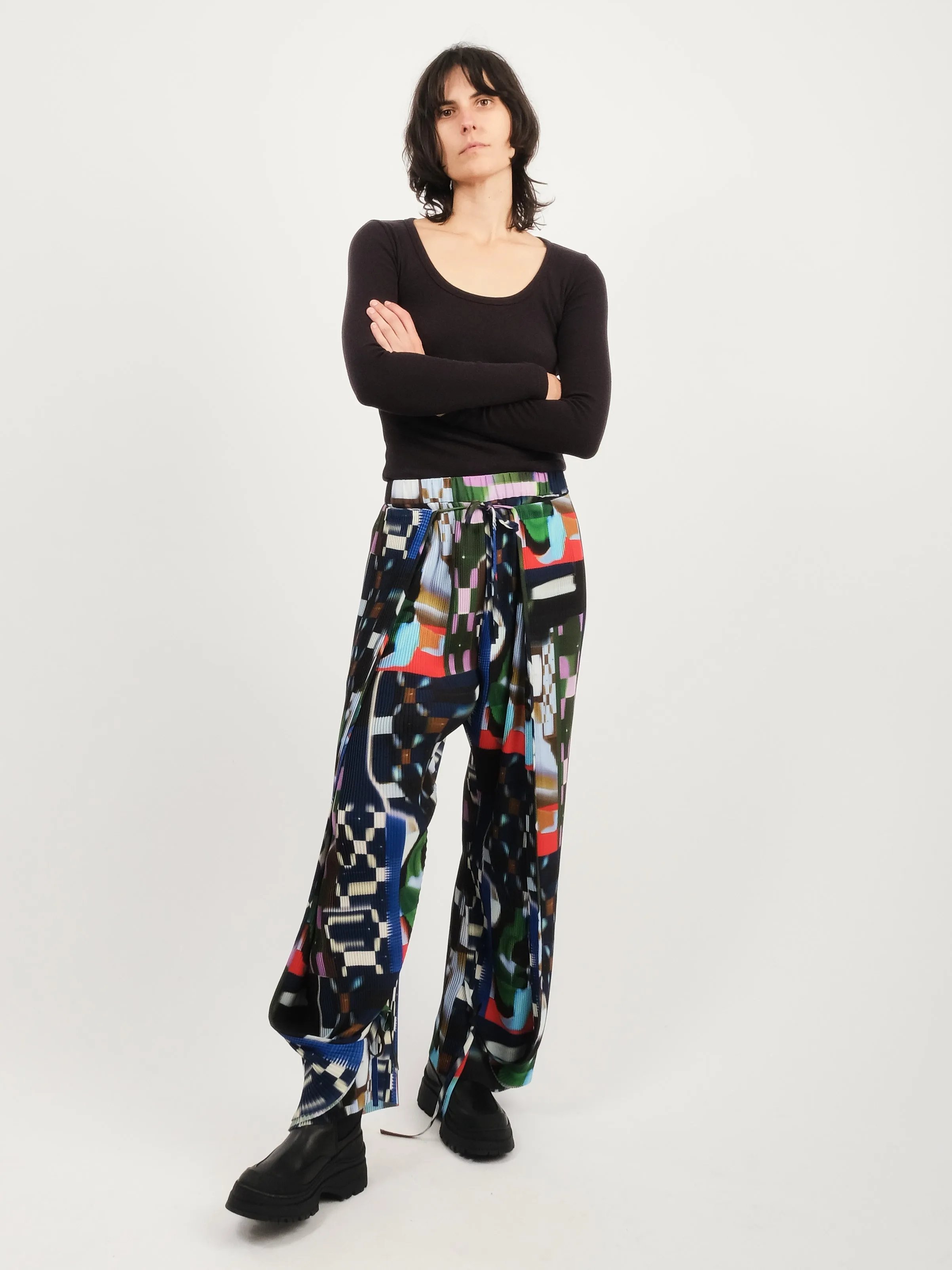Kaleidoscope Tetris Knight Plisse Pants sold by Frances May Houseline