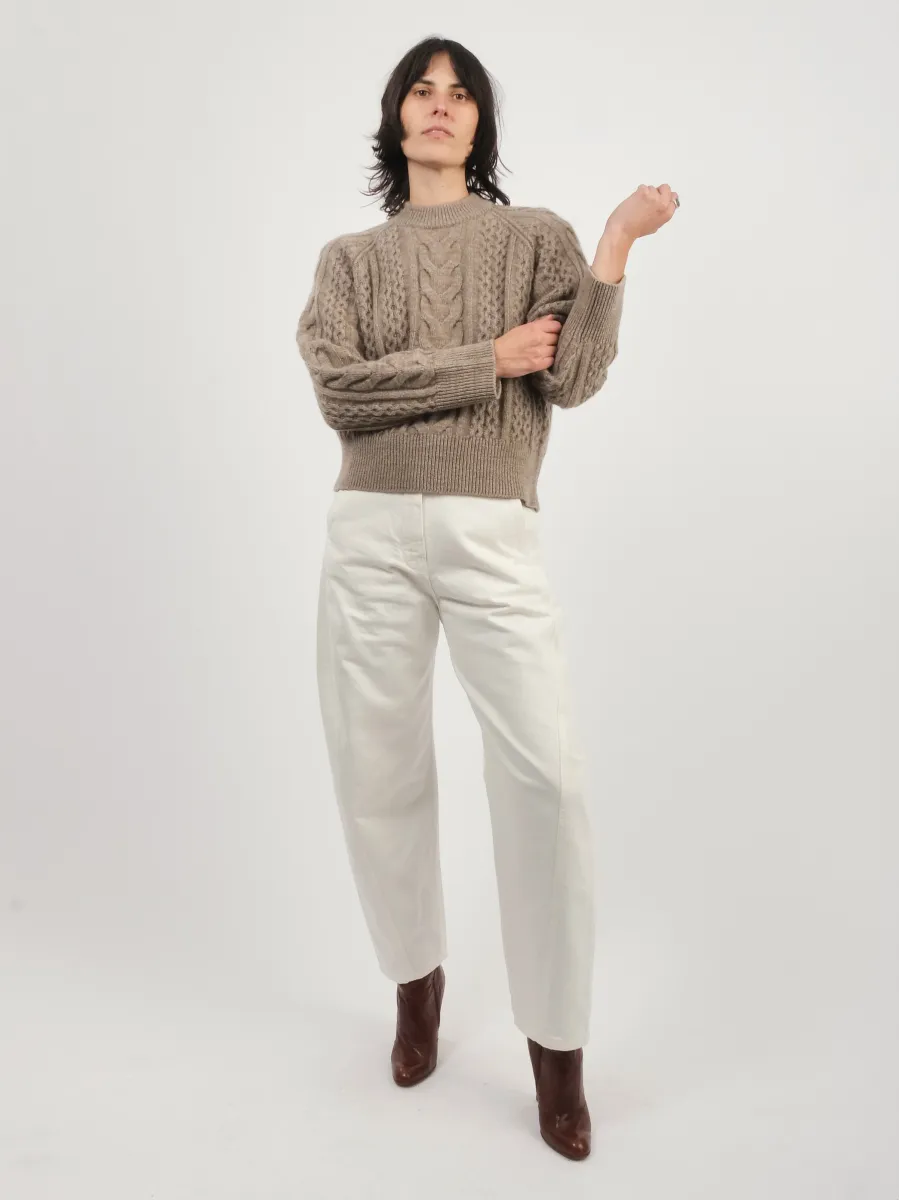 Oatmeal Molve Cable Knit Crew Neck sold by Frances May Houseline