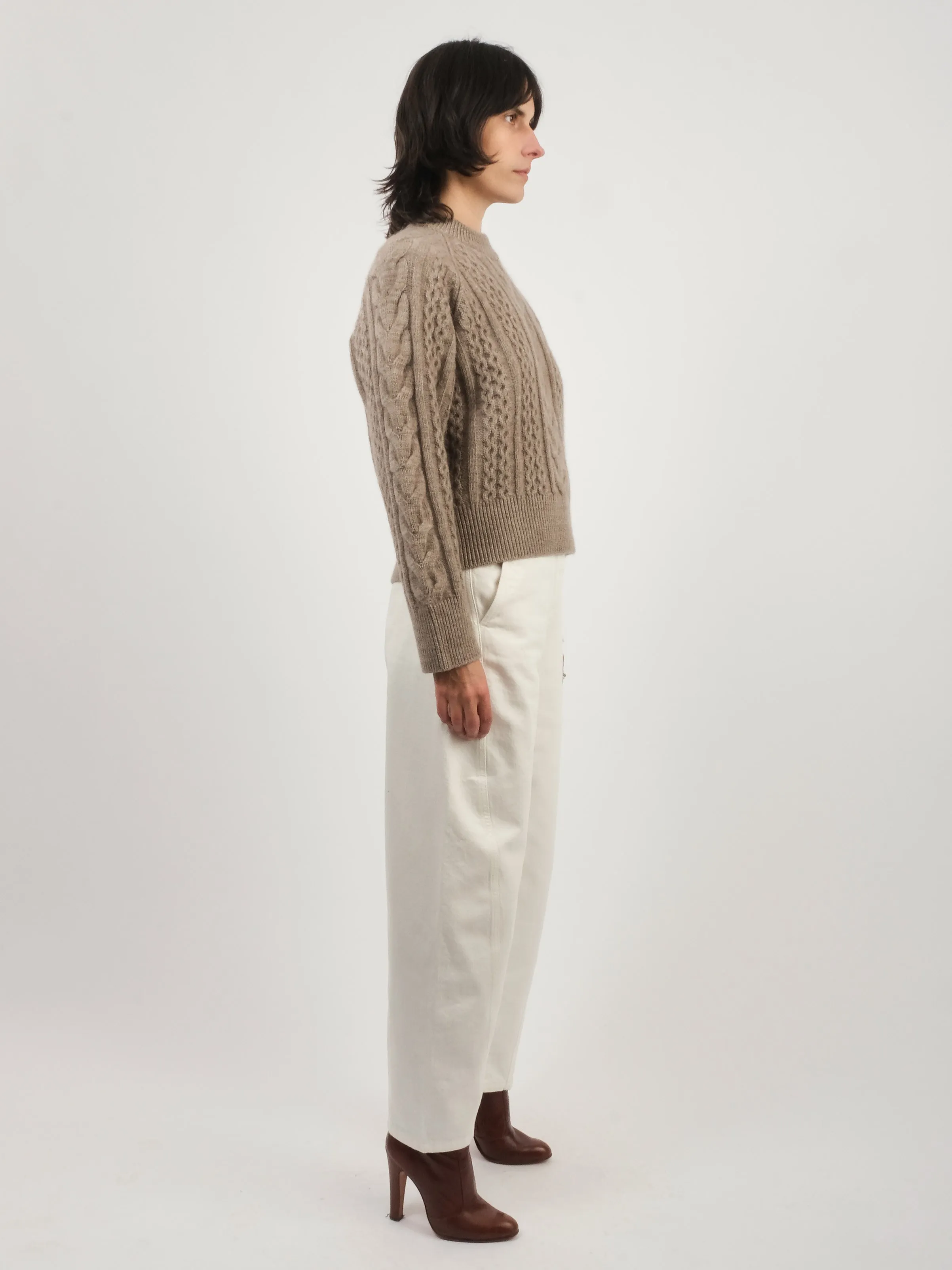 Oatmeal Molve Cable Knit Crew Neck sold by Frances May Houseline product image thumbnail 5