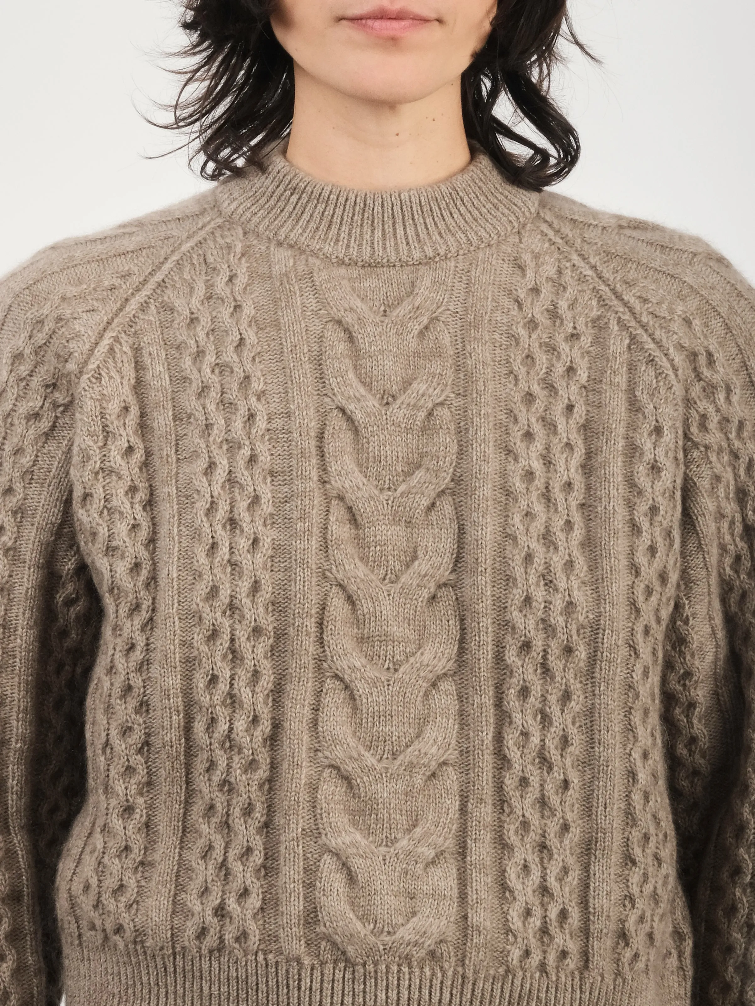 Oatmeal Molve Cable Knit Crew Neck sold by Frances May Houseline product image thumbnail 3