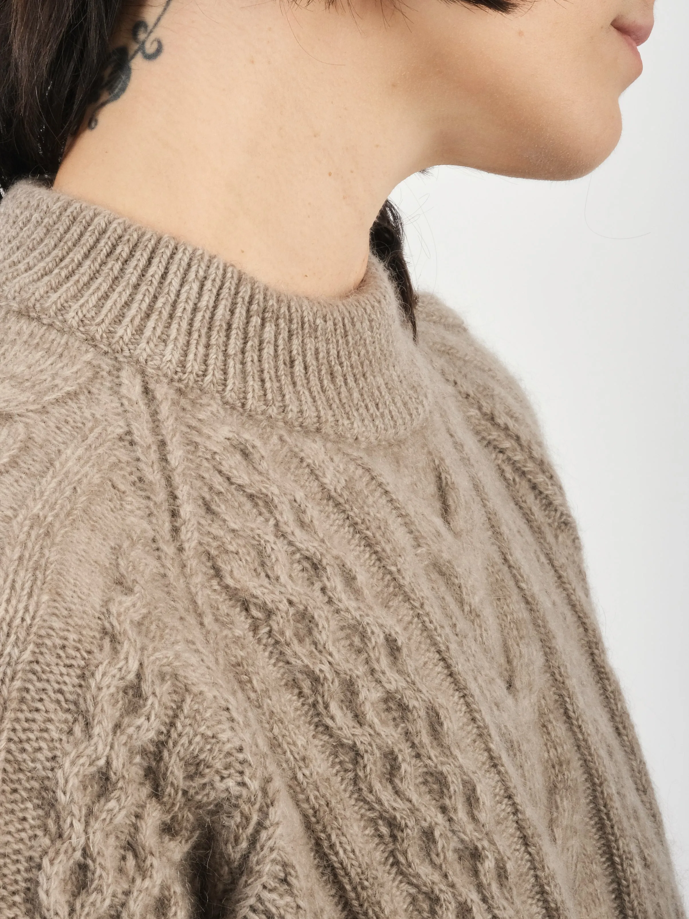 Oatmeal Molve Cable Knit Crew Neck sold by Frances May Houseline product image thumbnail 4
