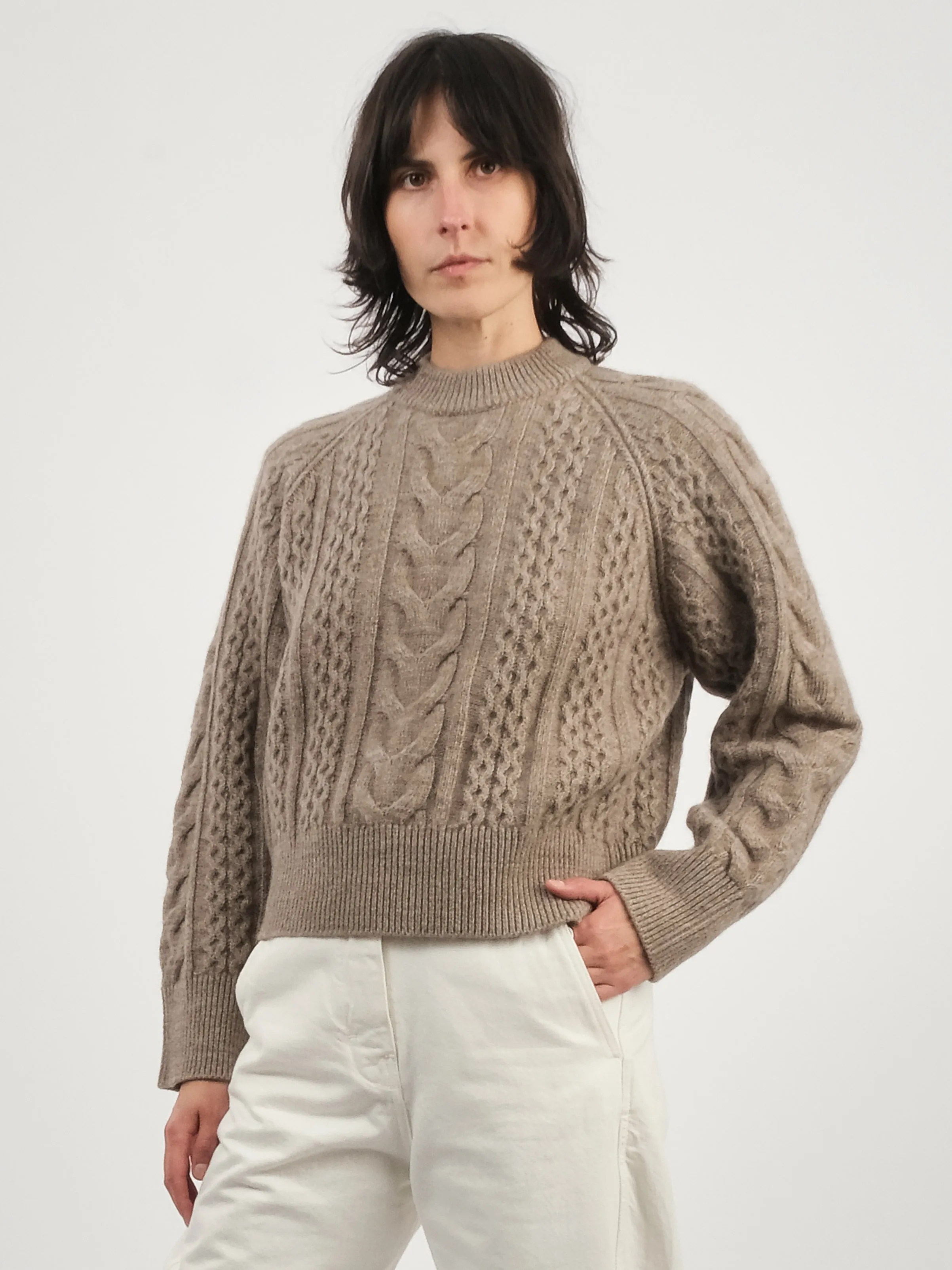Oatmeal Molve Cable Knit Crew Neck sold by Frances May Houseline product image thumbnail 2