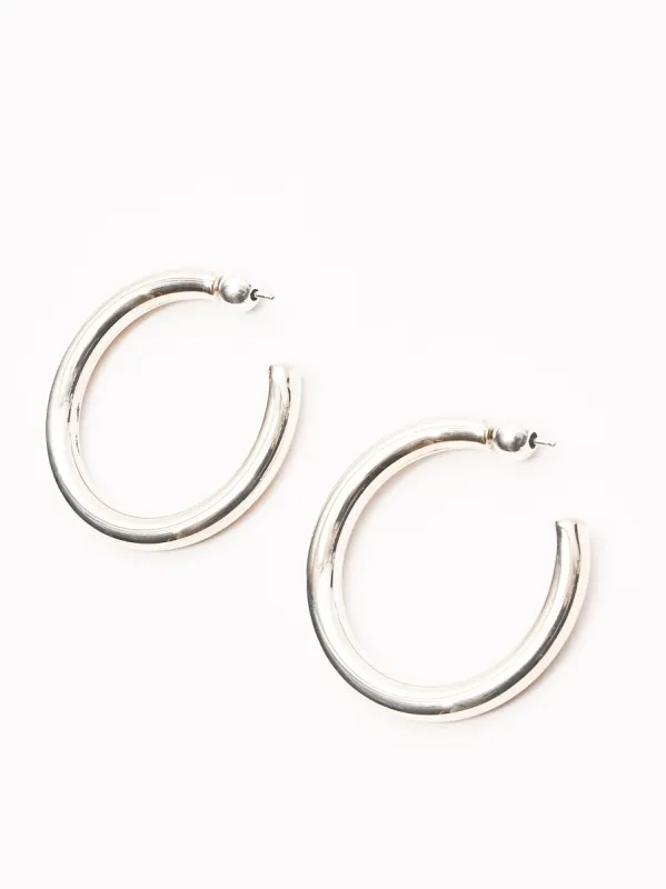 Silver Medium Everyday Hoops sold by Frances May Houseline