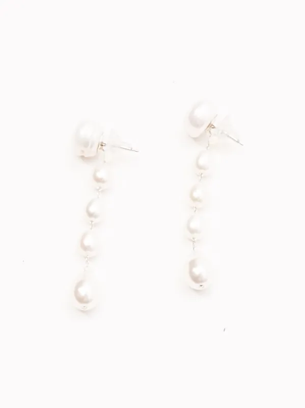 White Pearl Small Passante Earrings sold by Frances May Houseline