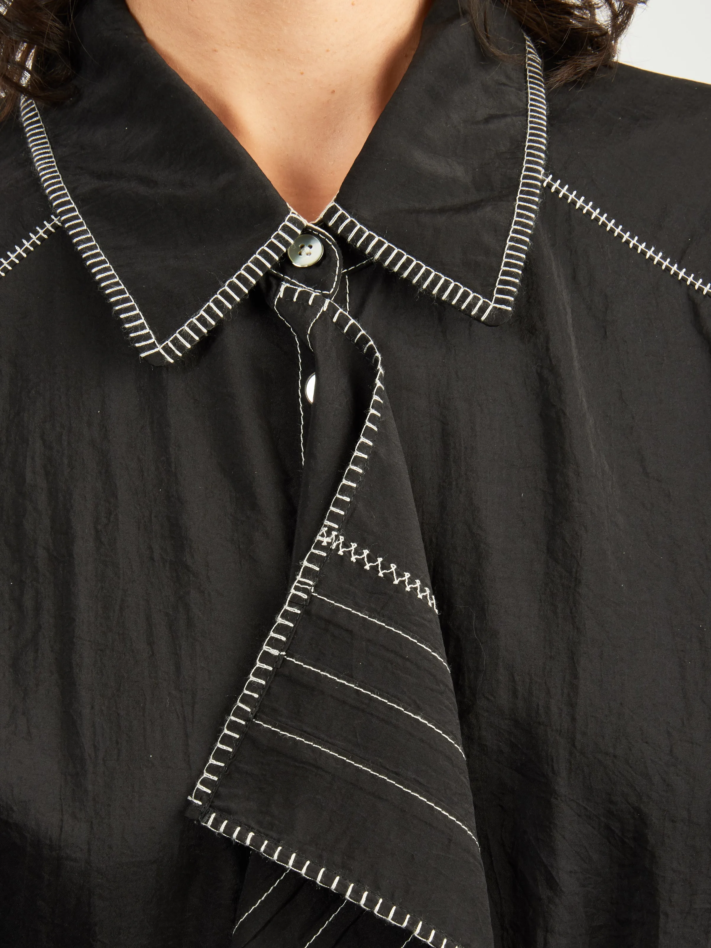 Black Embroidered Asymmetrical Shirt Dress sold by Frances May Houseline product image thumbnail 3