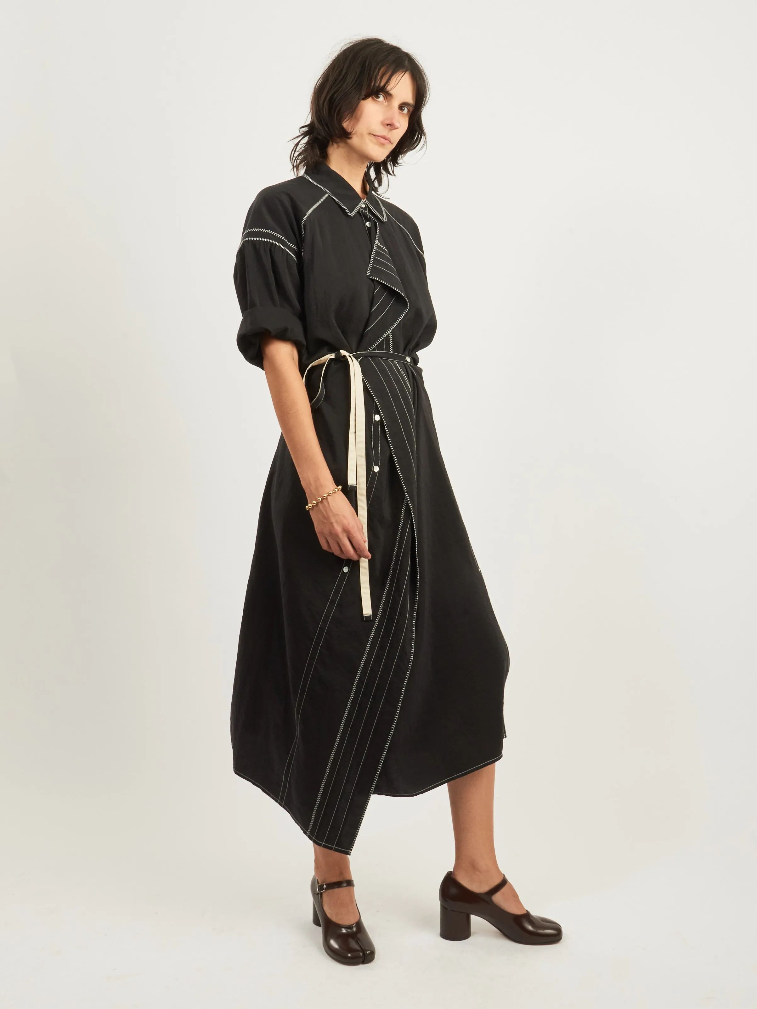 Black Embroidered Asymmetrical Shirt Dress sold by Frances May Houseline product image thumbnail 2