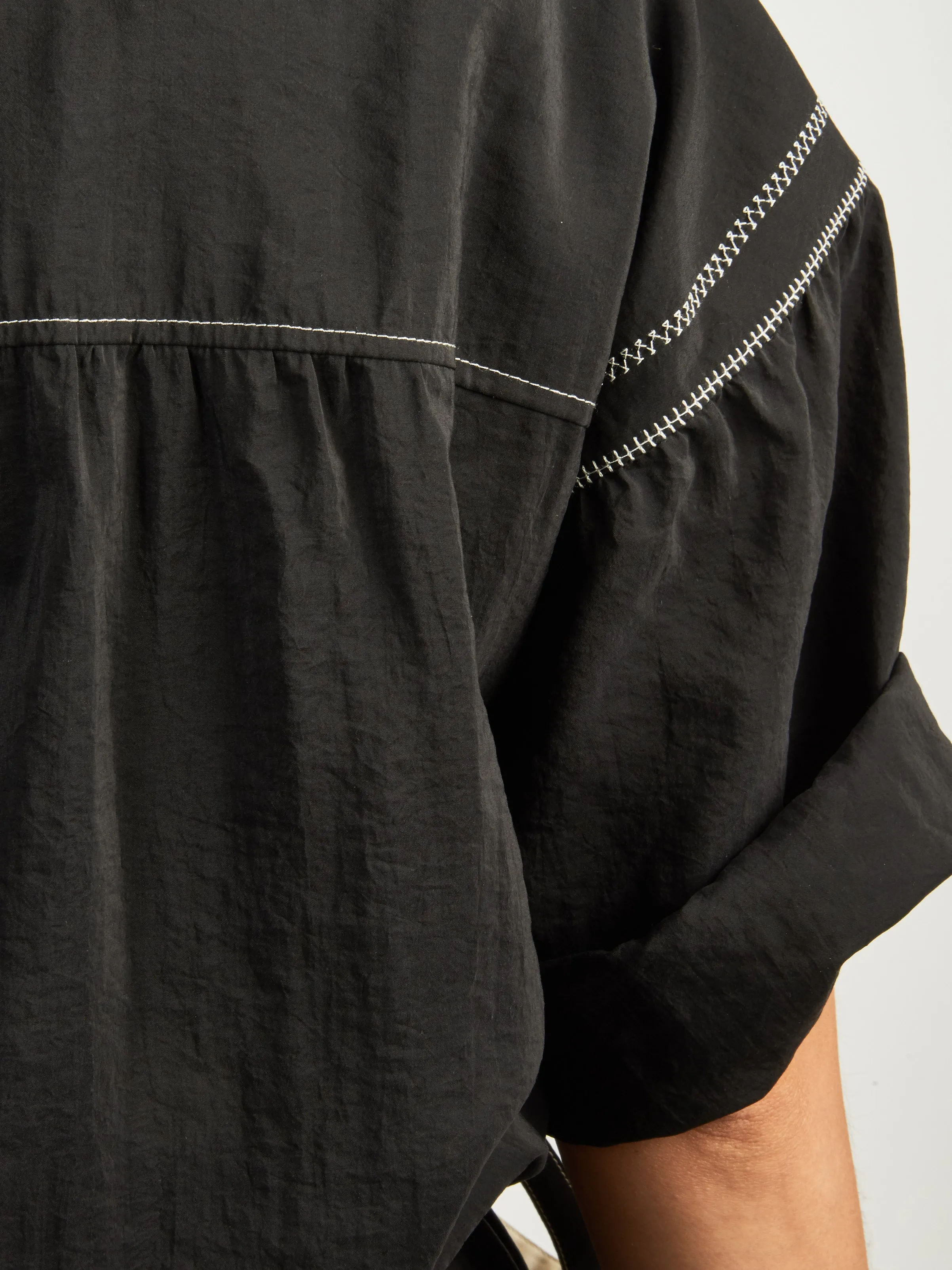 Black Embroidered Asymmetrical Shirt Dress sold by Frances May Houseline product image thumbnail 4