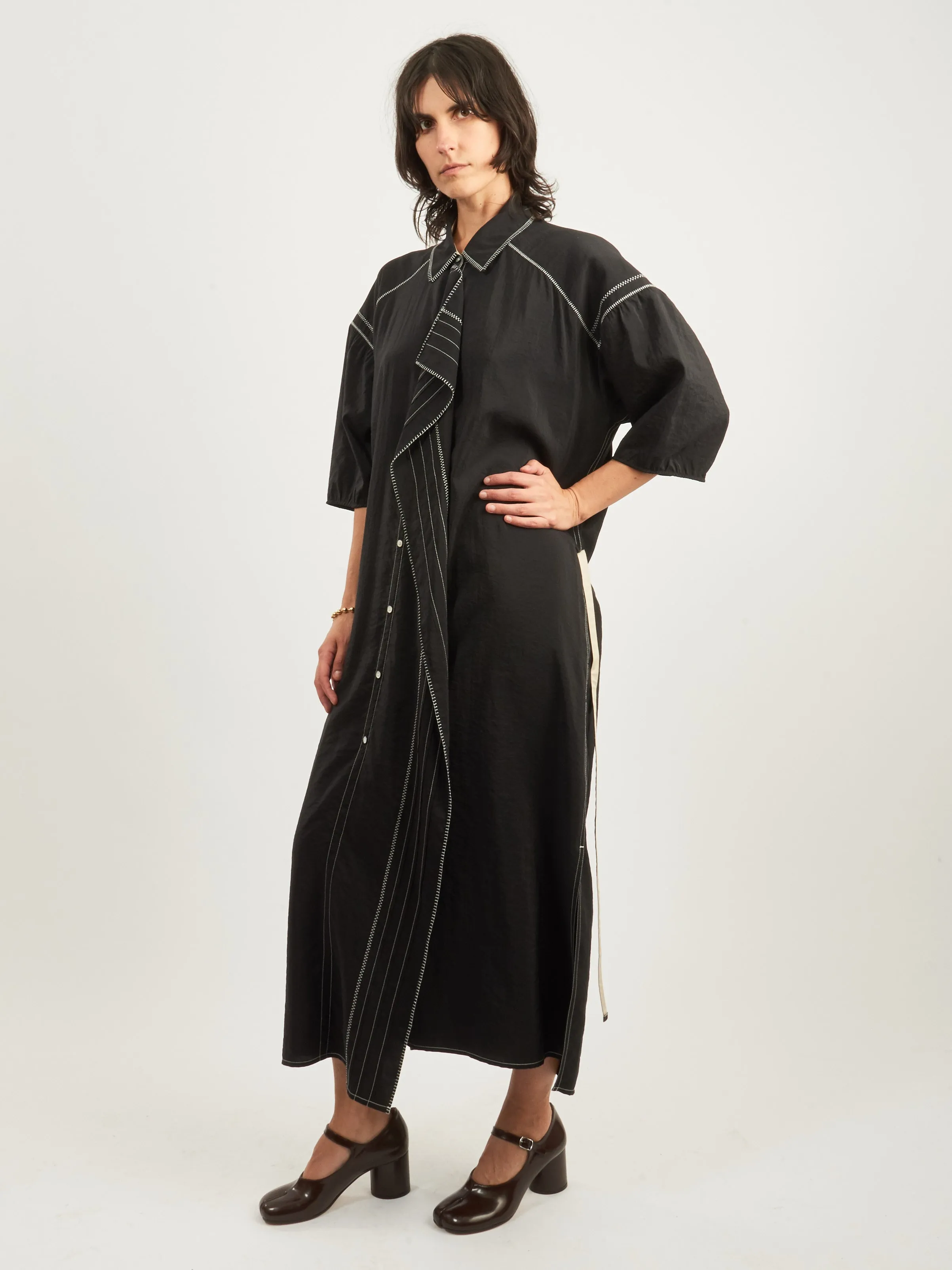 Black Embroidered Asymmetrical Shirt Dress sold by Frances May Houseline
