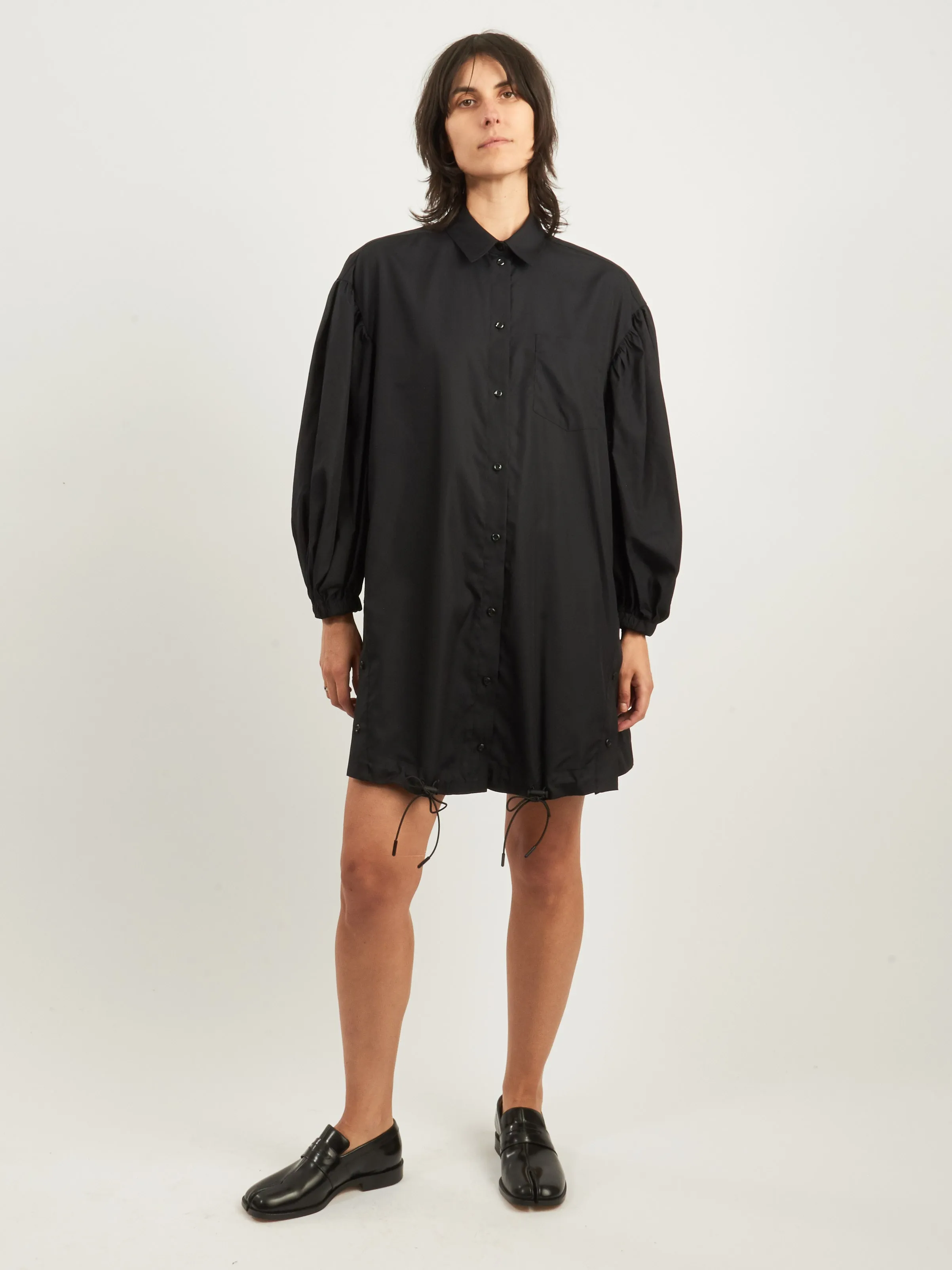 Black Puff Sleeve Shirt Dress w/ Button Placket Detail sold by Frances May Houseline