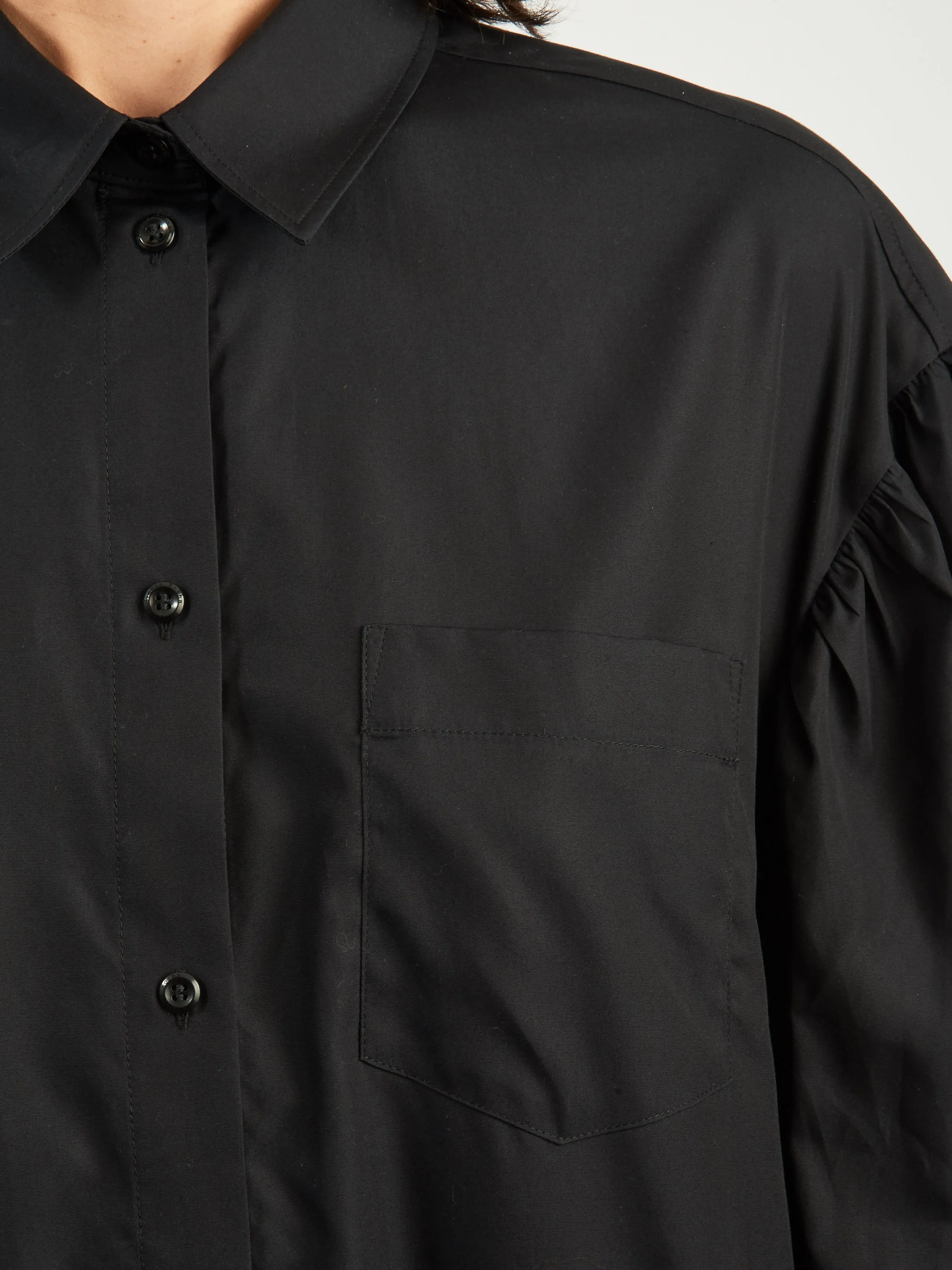 Black Puff Sleeve Shirt Dress w/ Button Placket Detail sold by Frances May Houseline product image thumbnail 3