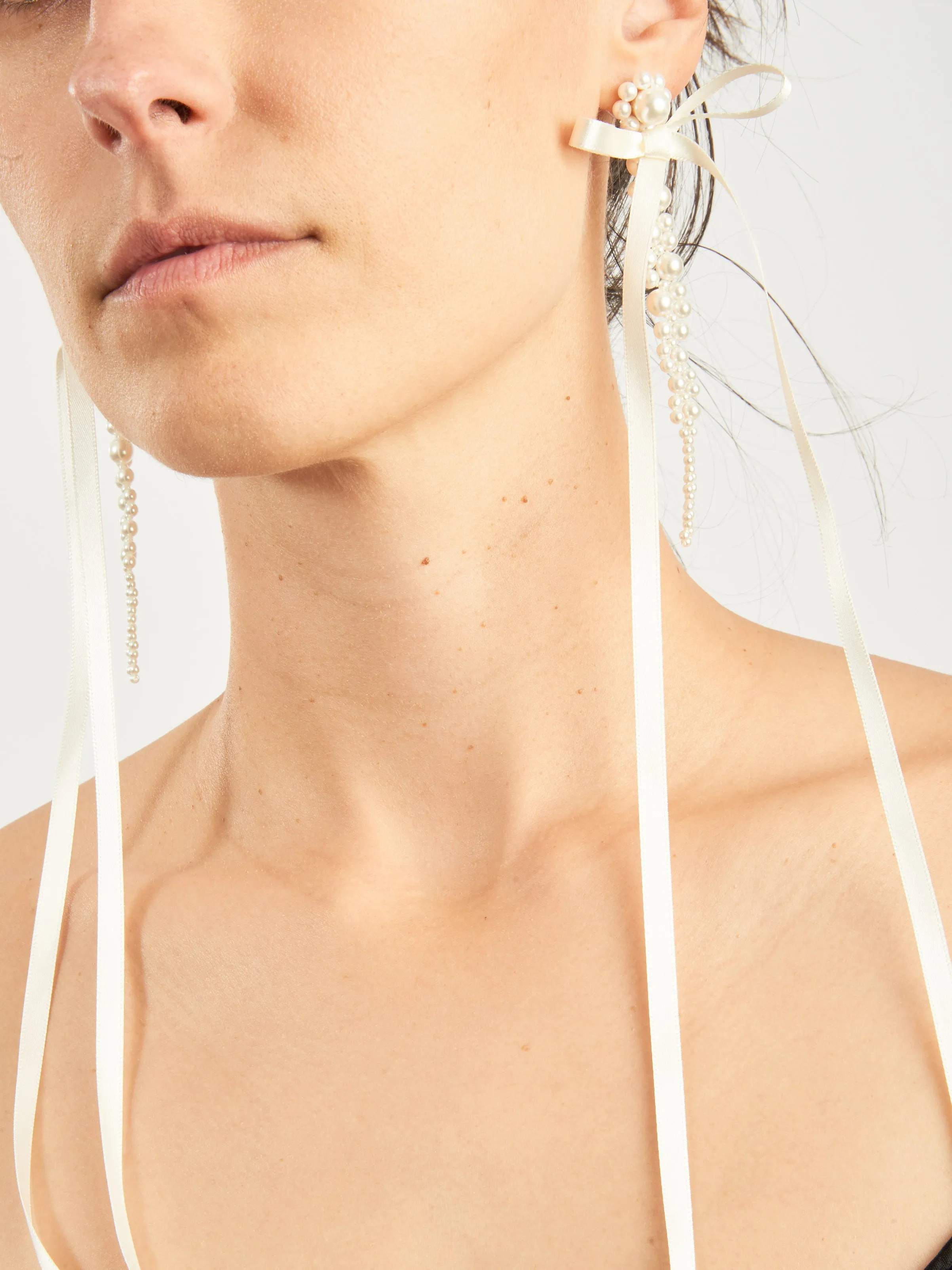 Pearl/Ivory Bow Ribbon Drip Earrings sold by Frances May Houseline product image thumbnail 5