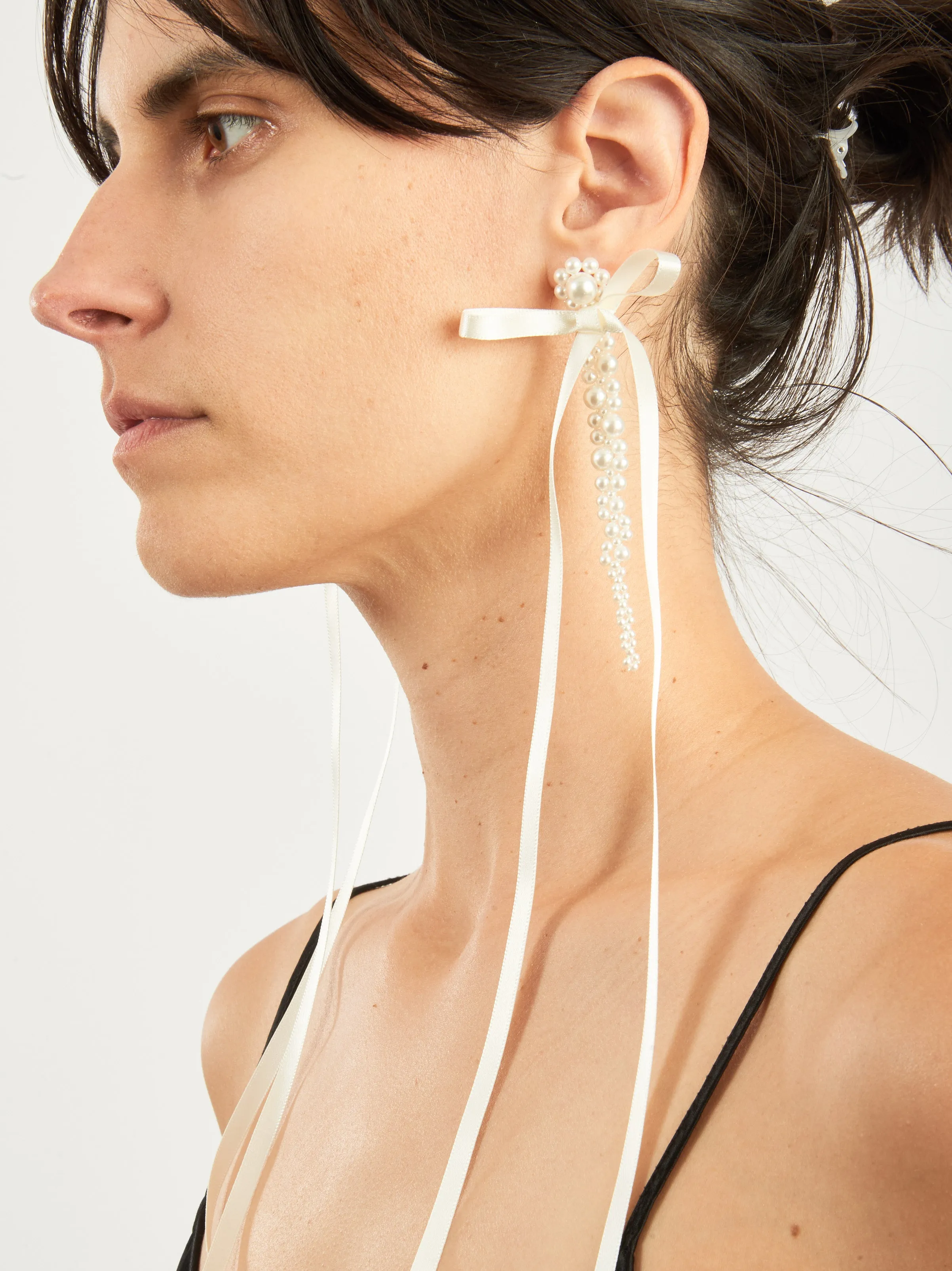 Pearl/Ivory Bow Ribbon Drip Earrings sold by Frances May Houseline product image thumbnail 3