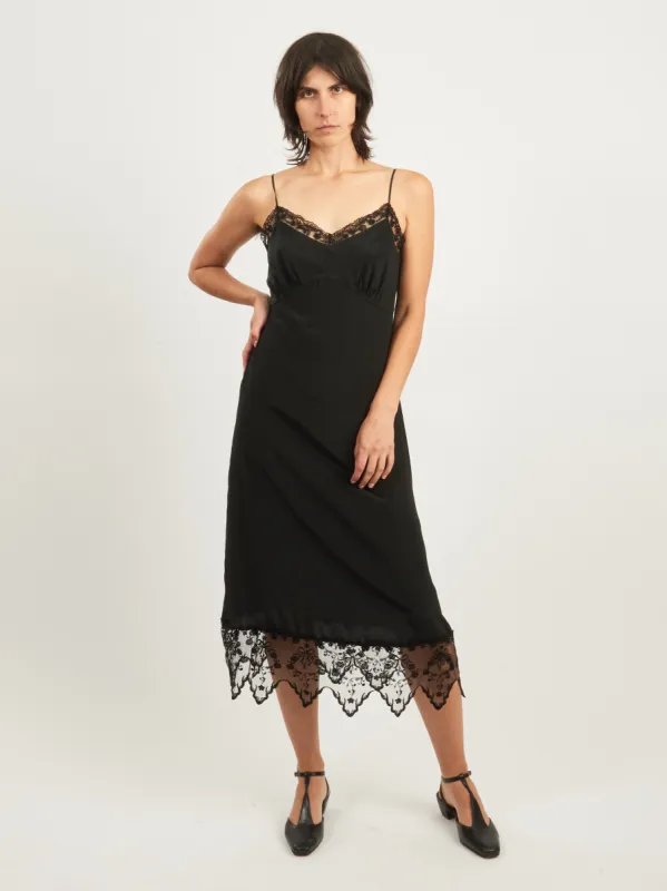 Black Slip Dress w/ Lace Trim sold by Frances May Houseline