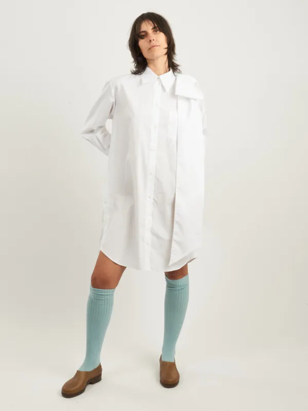 White Long Shoulder Bow Masculine Button Placket Shirt sold by Frances May Houseline