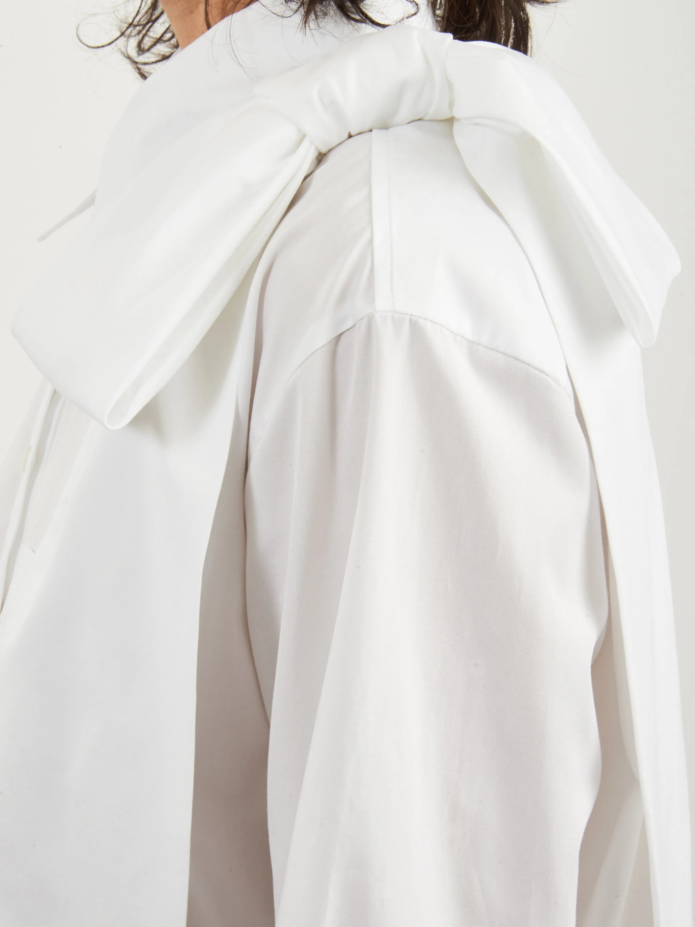 White Long Shoulder Bow Masculine Button Placket Shirt sold by Frances May Houseline product image thumbnail 4