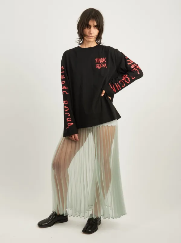 Black/Red L/S T-Shirt w/ Ribbon Logo Print sold by Frances May Houseline