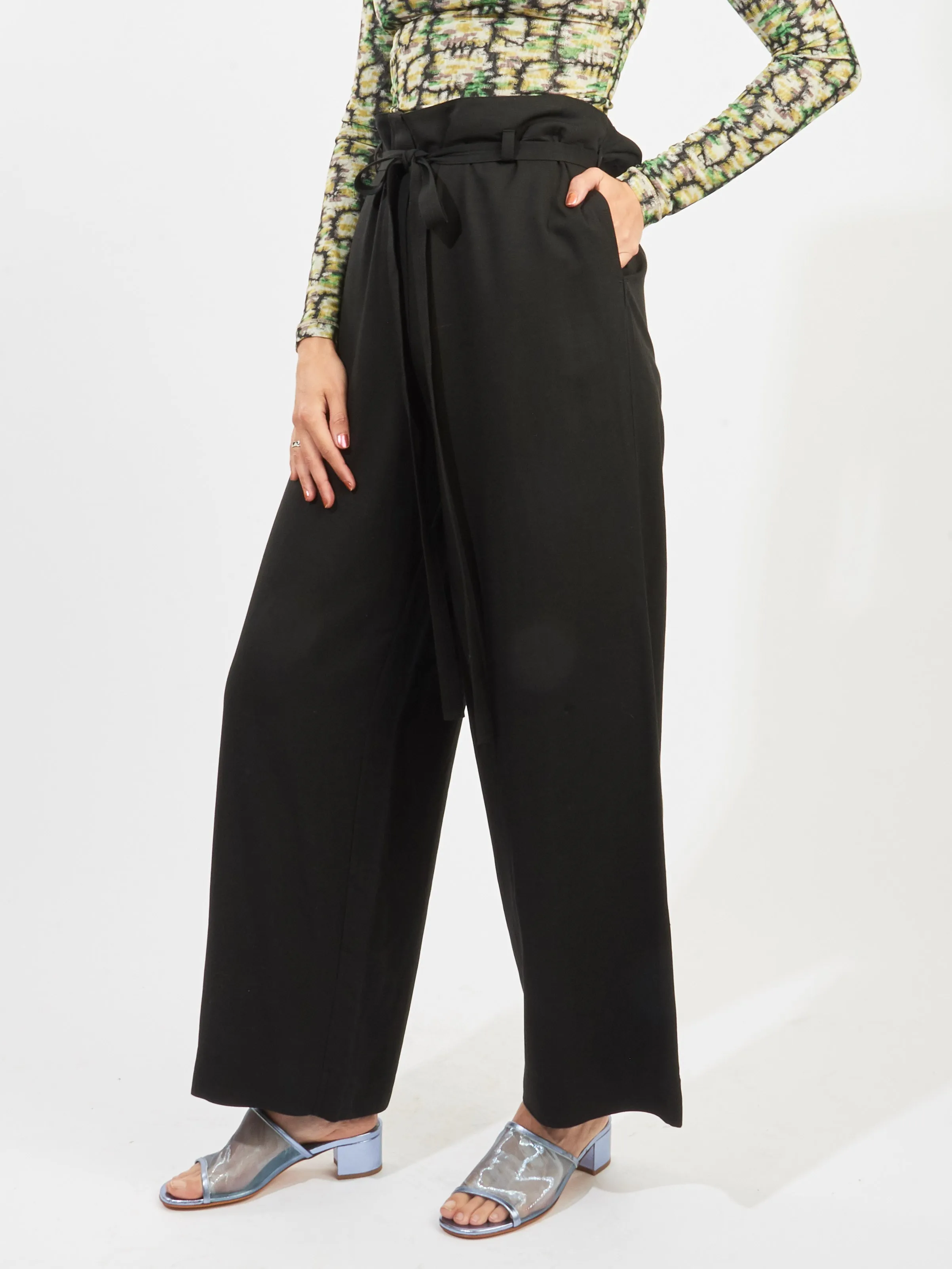Black Fluid Tie-Waist Trousers sold by Frances May Houseline product image thumbnail 2