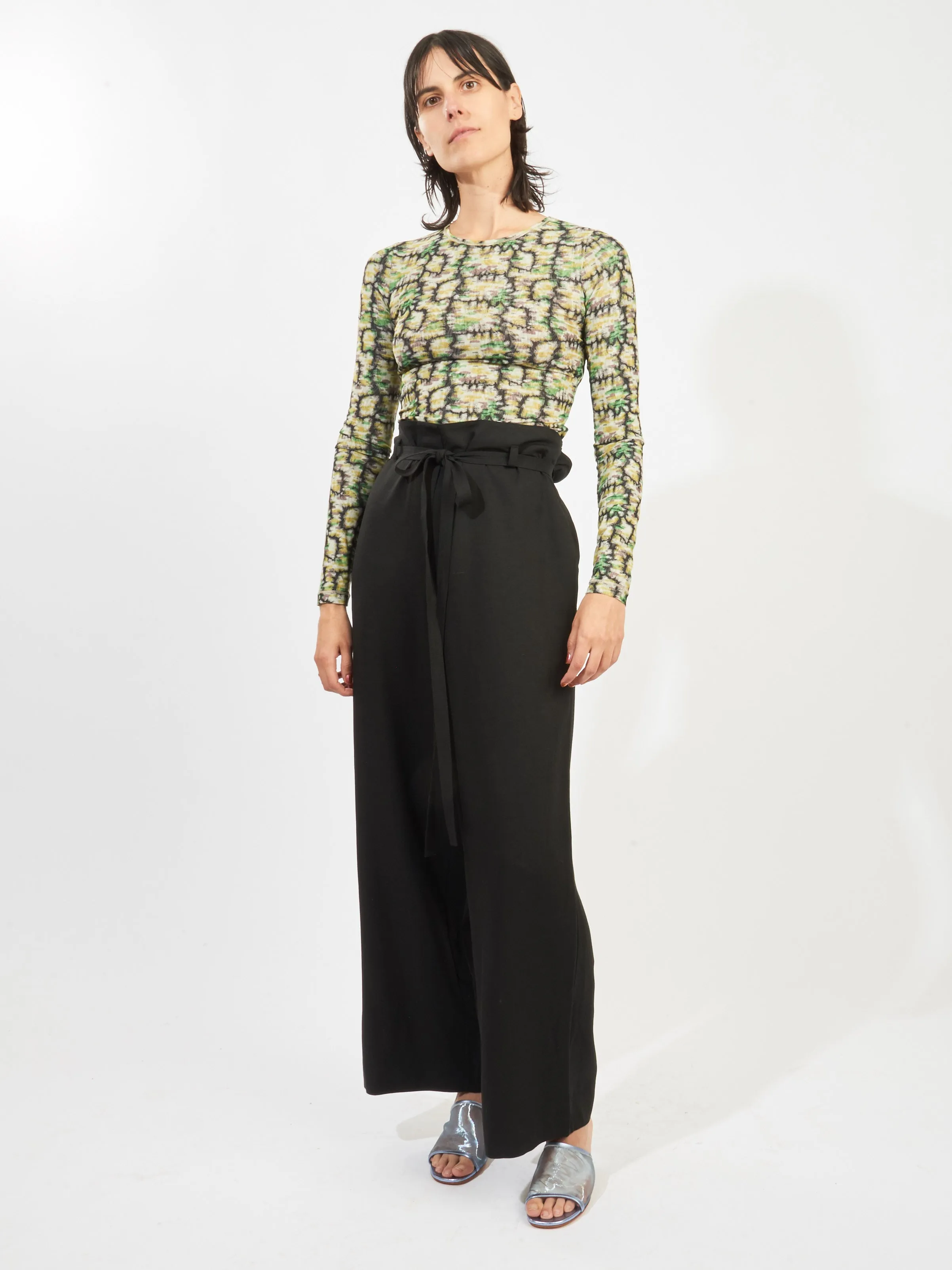 Black Fluid Tie-Waist Trousers sold by Frances May Houseline