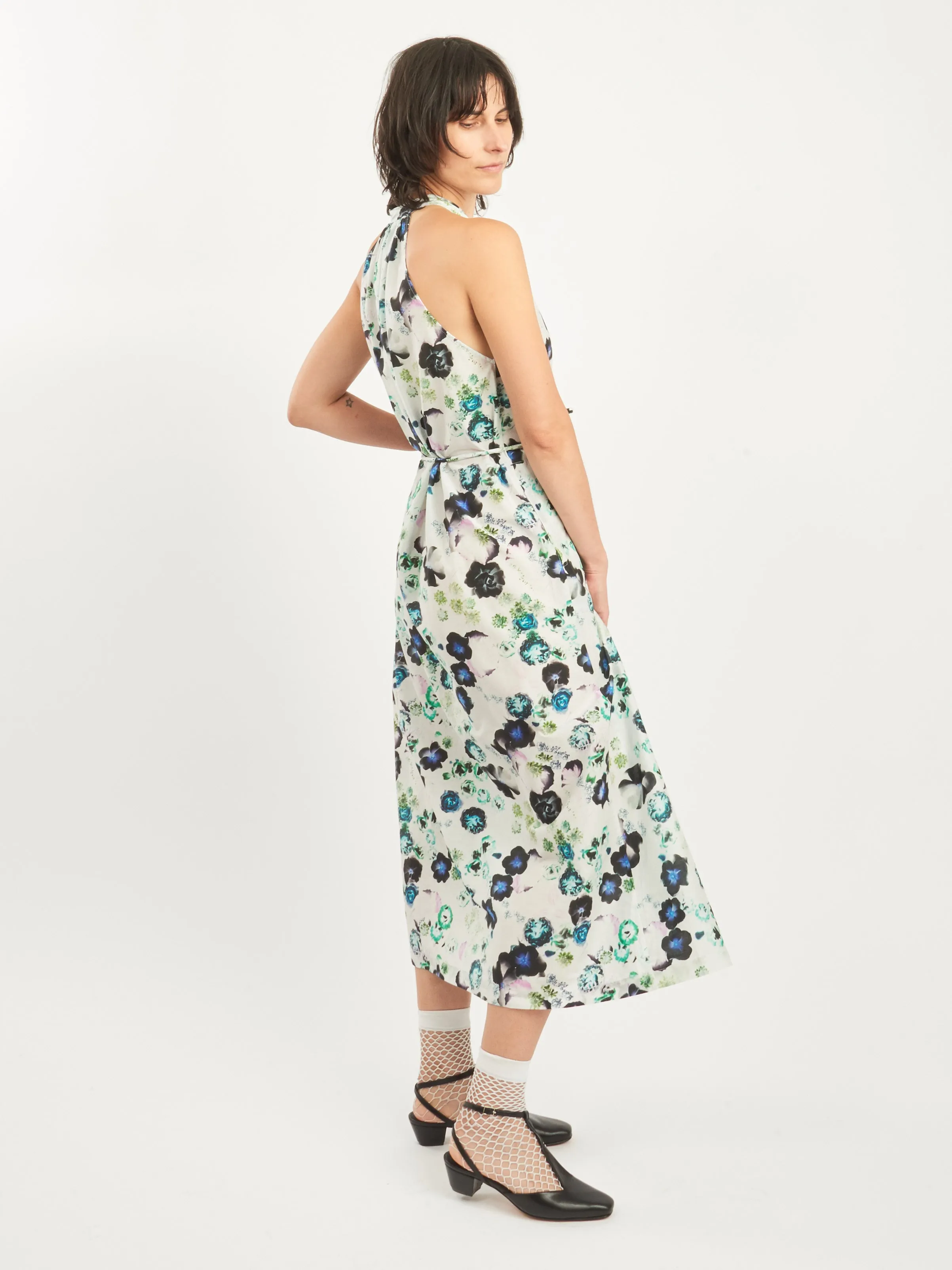 White Floral Halter Midi Dress sold by Frances May Houseline