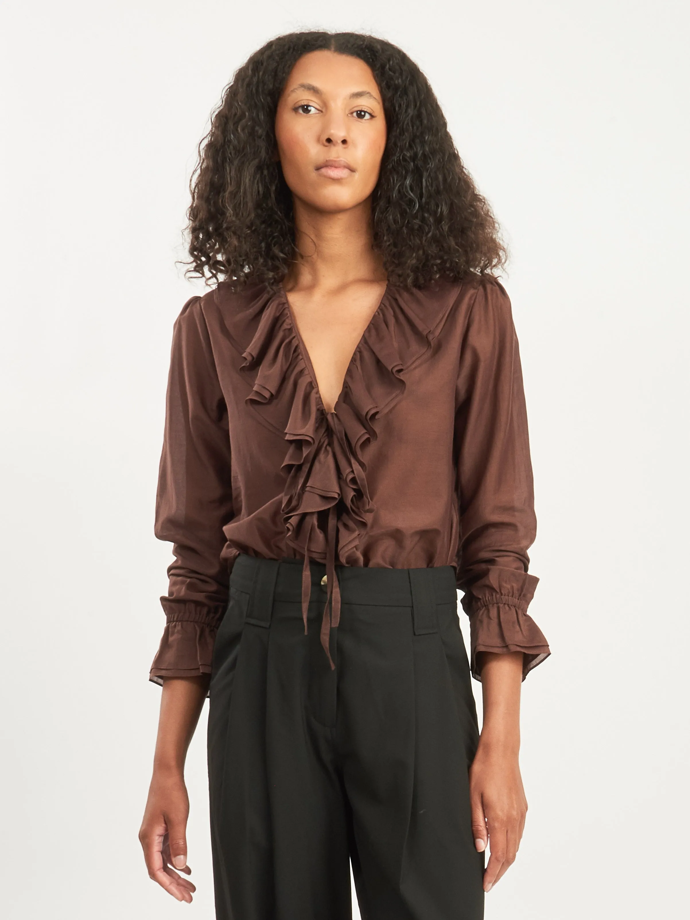 Brown Heartwood Flounce Blouse sold by Frances May Houseline product image thumbnail 2