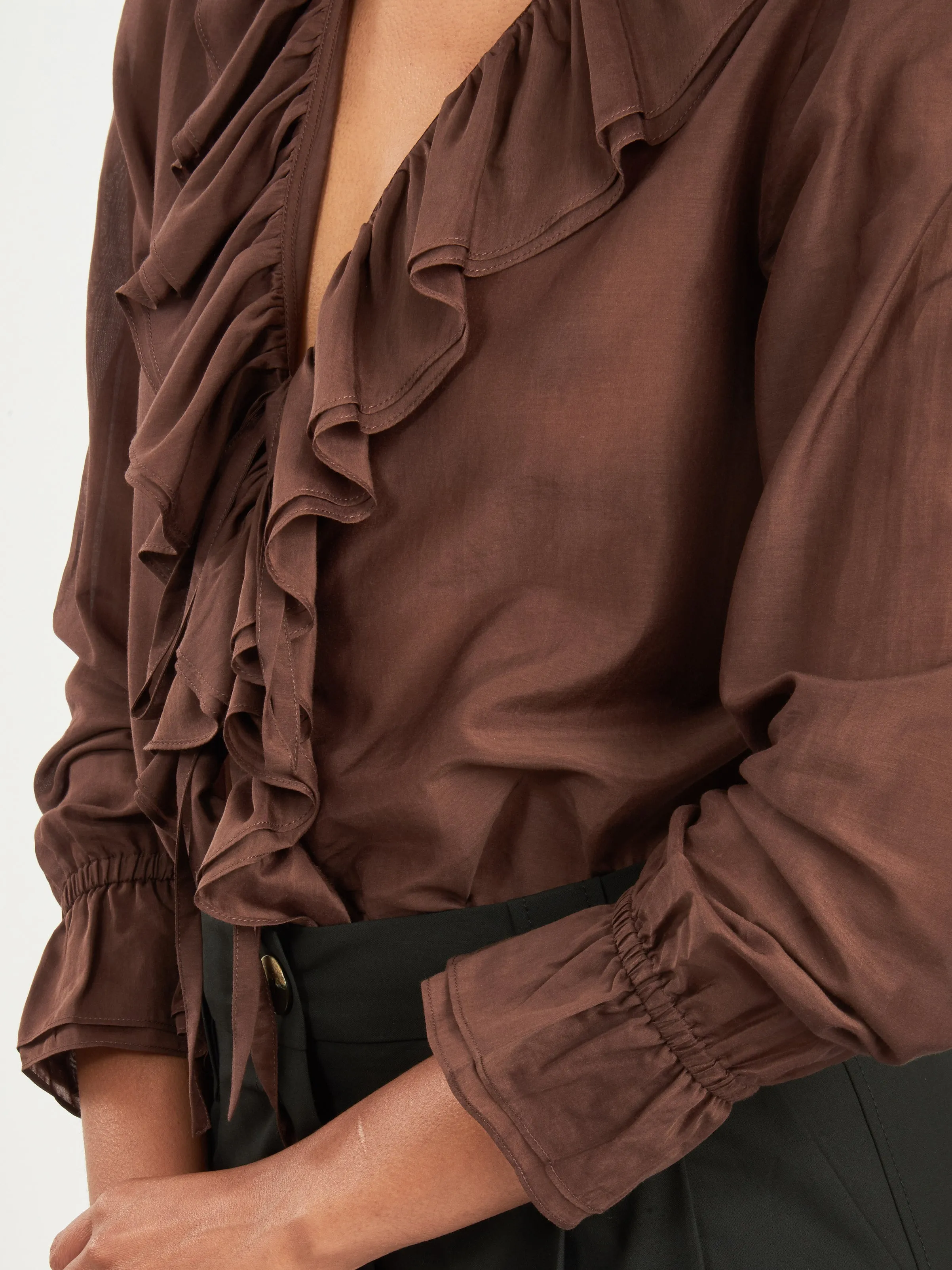Brown Heartwood Flounce Blouse sold by Frances May Houseline product image thumbnail 5