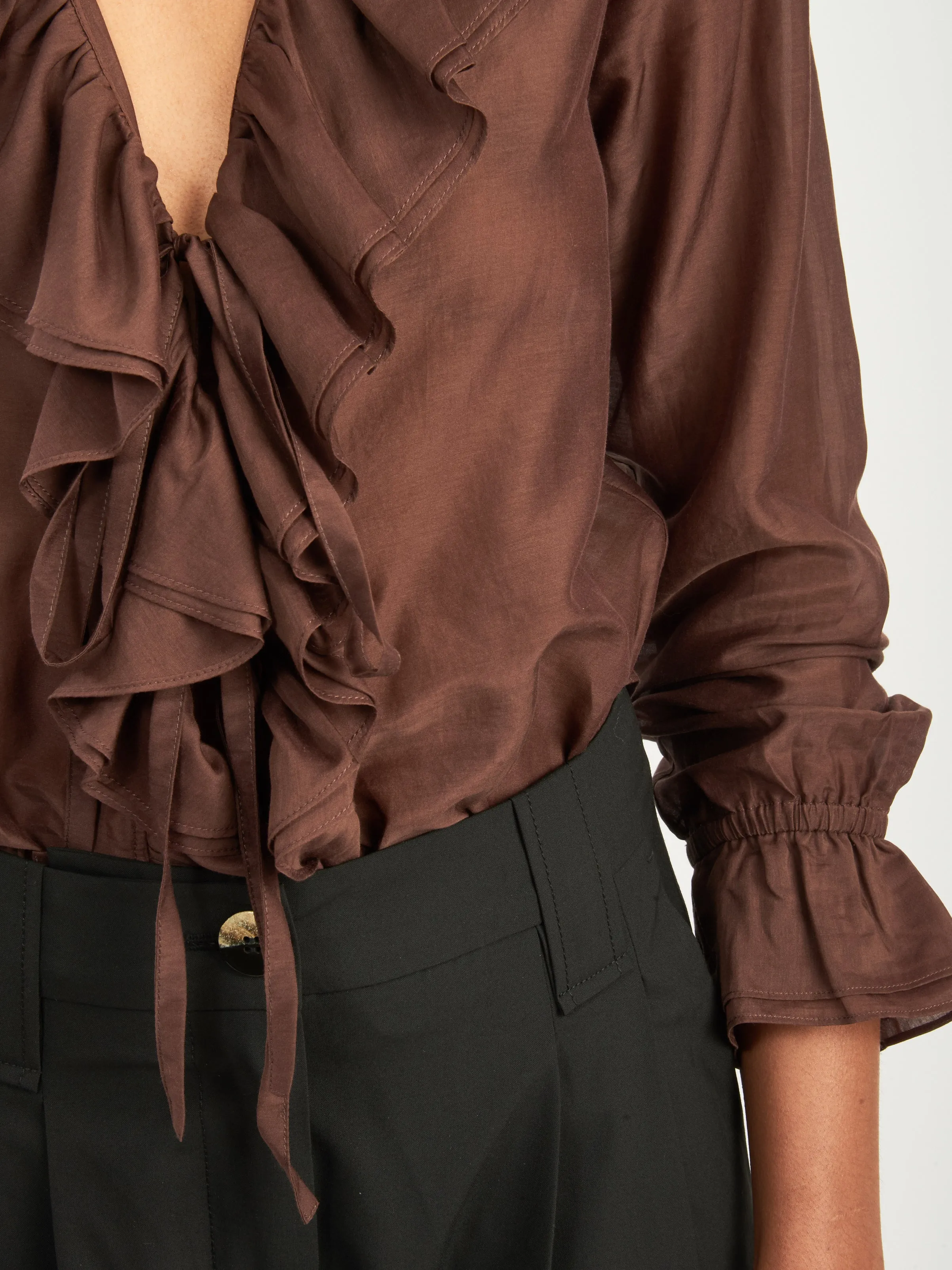 Brown Heartwood Flounce Blouse sold by Frances May Houseline product image thumbnail 4