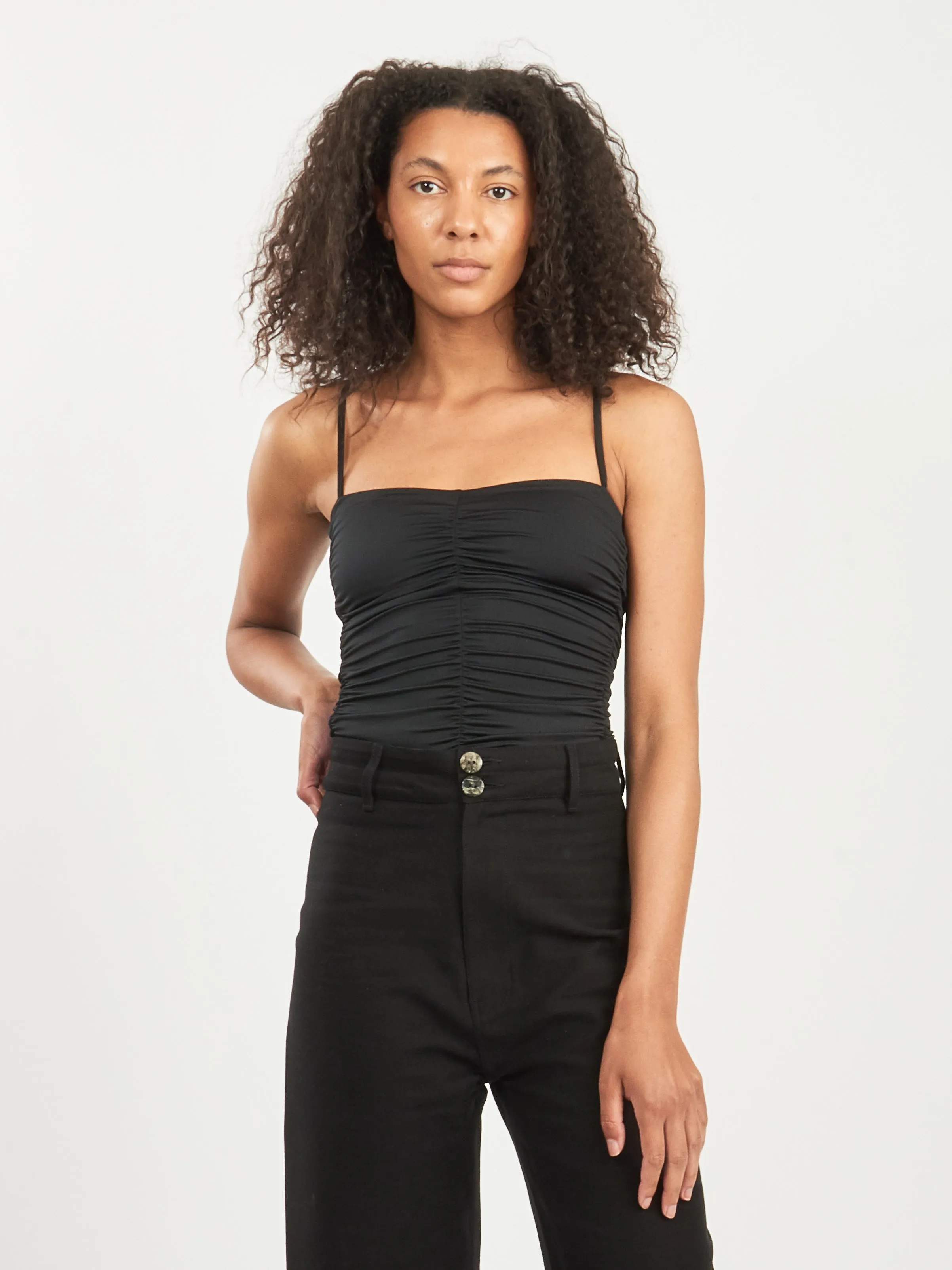 Black Stretch Light Weight Tech Knit Shirred Cami sold by Frances May Houseline product image thumbnail 2