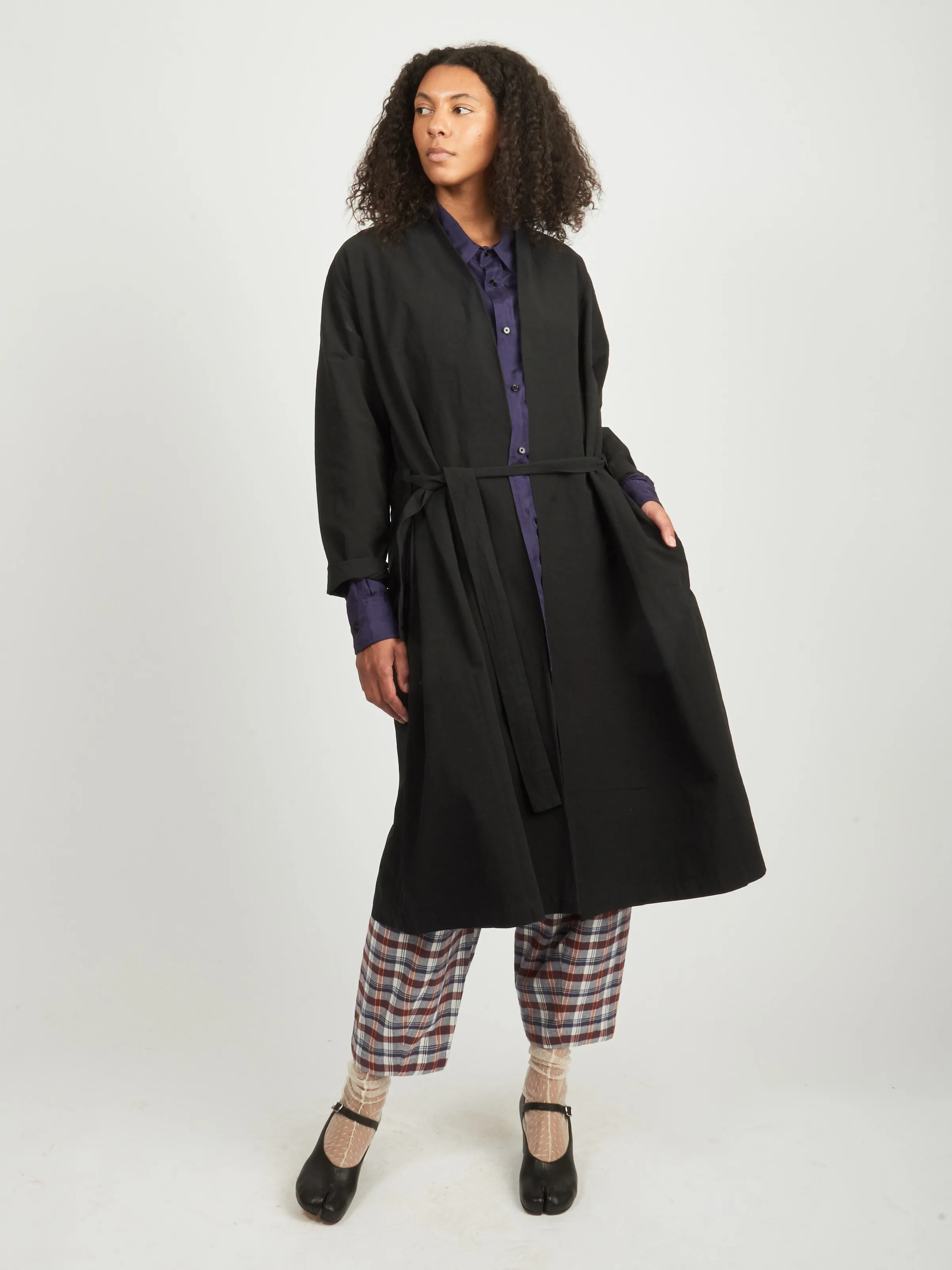 Black Cotton Linen Weather Cloth "Haori" Coat sold by Frances May Houseline product image thumbnail 2